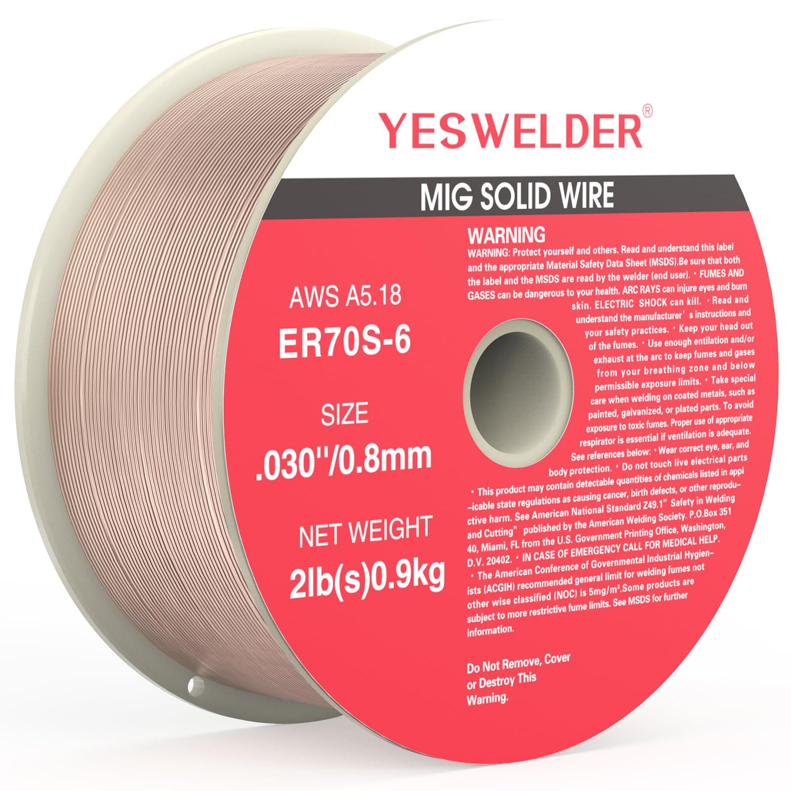 YESWELDER ER70S-6 MIG Wire, Solid Carbon Steel .030-Inch Diameter 2-Pound, Strong ABS Plastic Spool Welding Wire