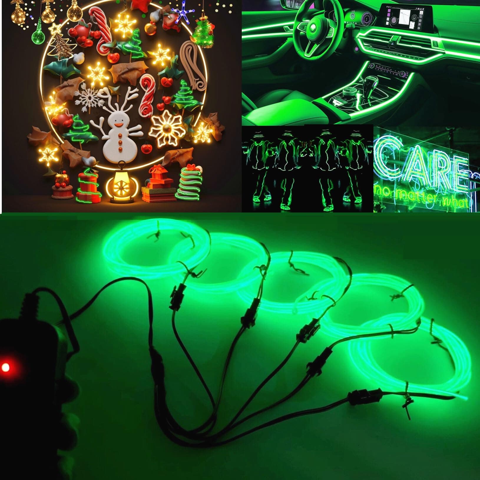 Ourbest EL Wire Lights Battery Powered, Wearable Led Wire Lights 5in1 neon String Light,DIY neon Sign kit Stay/Slow/Fast Flash Party Decoration 1M Green
