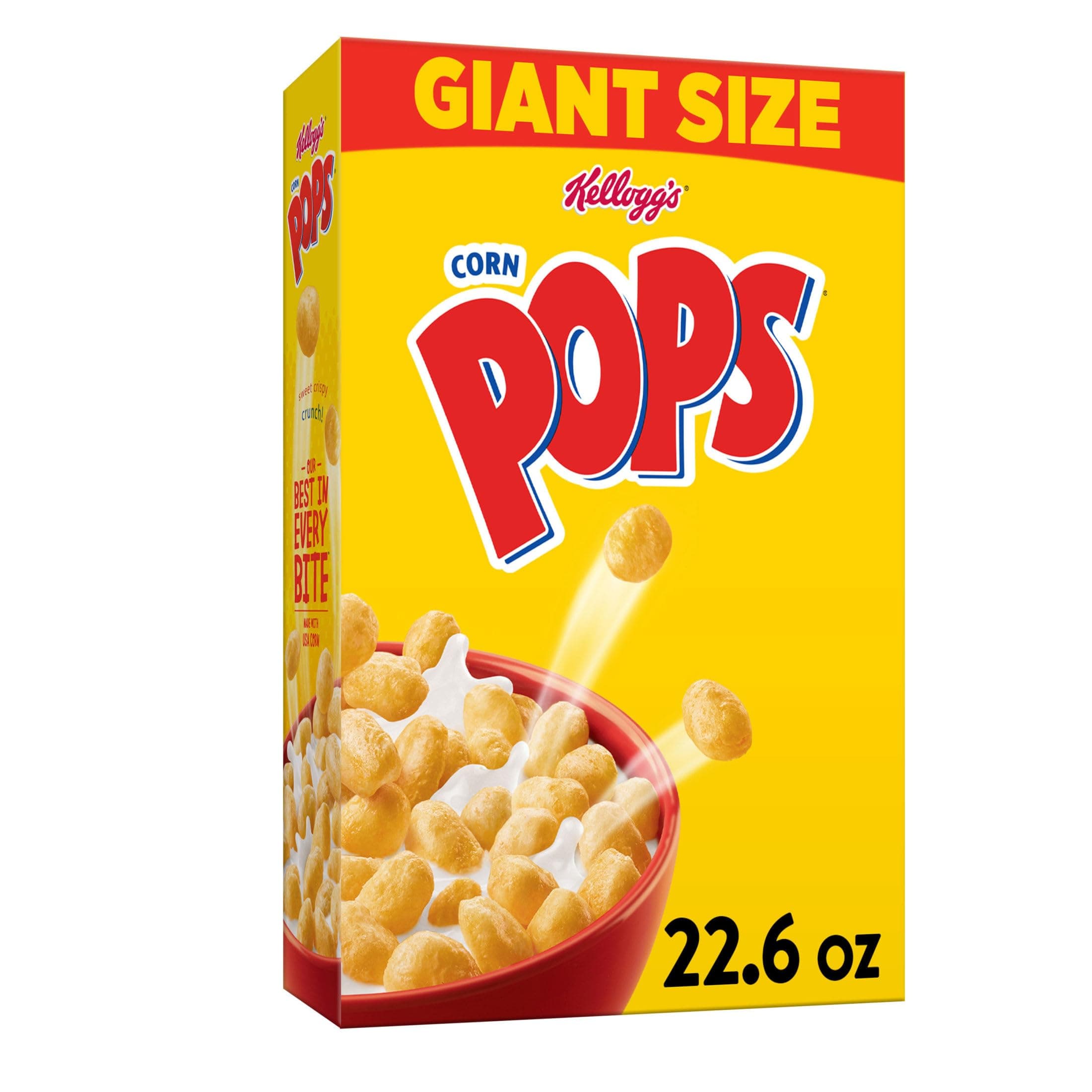 Kellogg's Corn Pops Breakfast Cereal, 8 Vitamins and Minerals, Kids Snacks, Giant Size, Original, 22.6oz Box (1 Box)