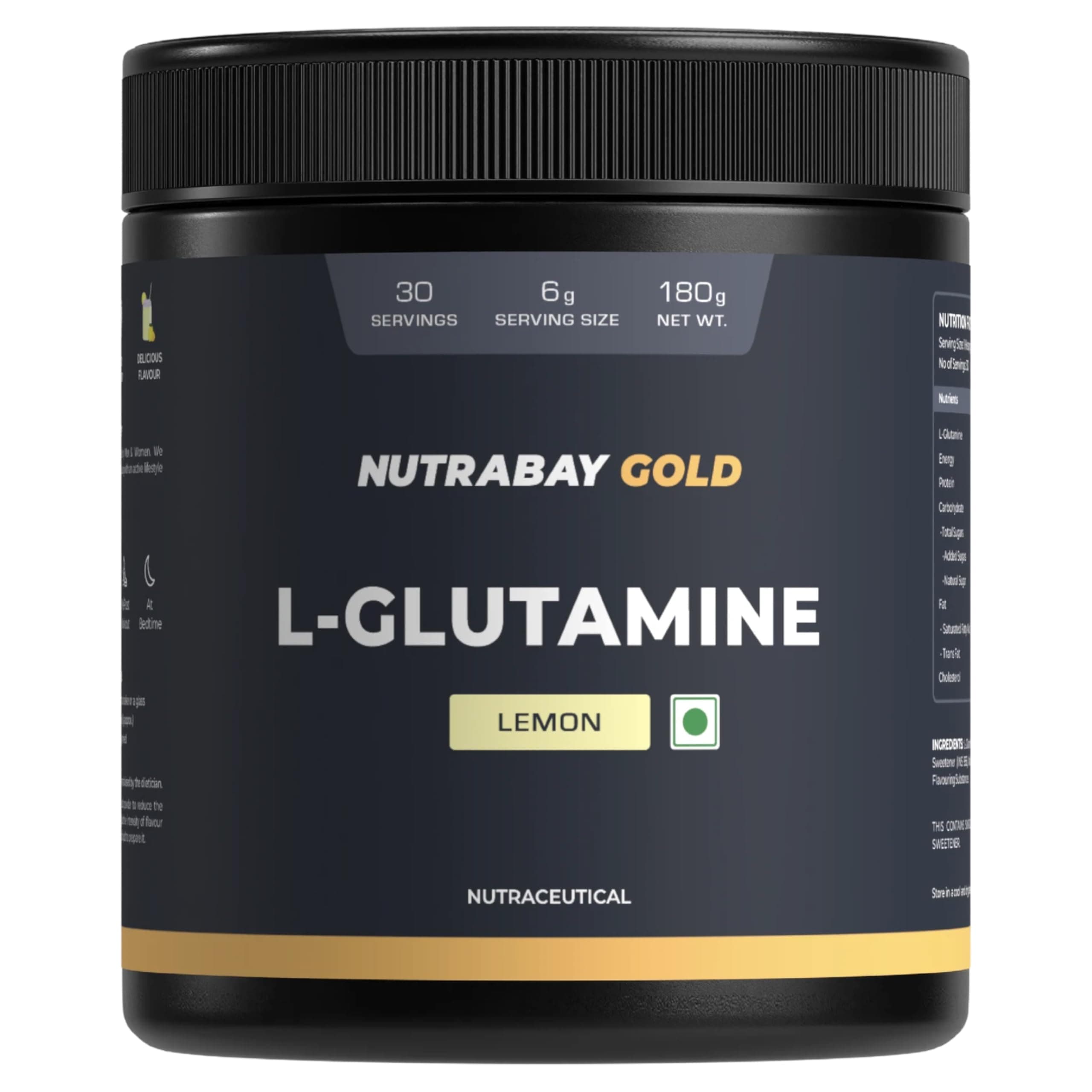 Gold L-Glutamine Supplement Powder 180g, Lemon Flavor – Post Workout Amino Acid for Muscle Growth & Recovery | 100% Authentic Supplement | No Banned Substances | Tested for Purity