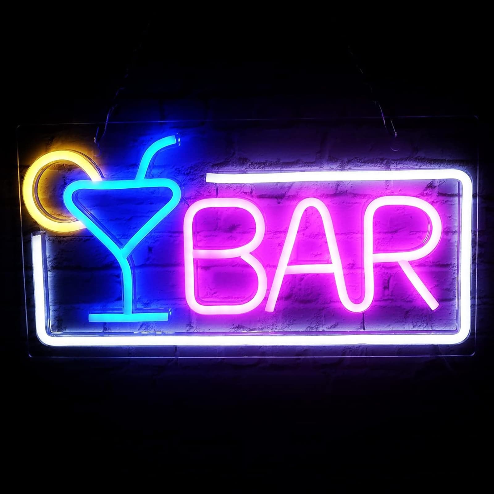 Bar Neon Sign - Premium Acrylic Cocktail Glass & Led Signs For Wall Decor- Usb Powered Lights With Switch Metal Chain Home Bar, Bistro, Party, Club, Door-16.5 * 8.7 Inch