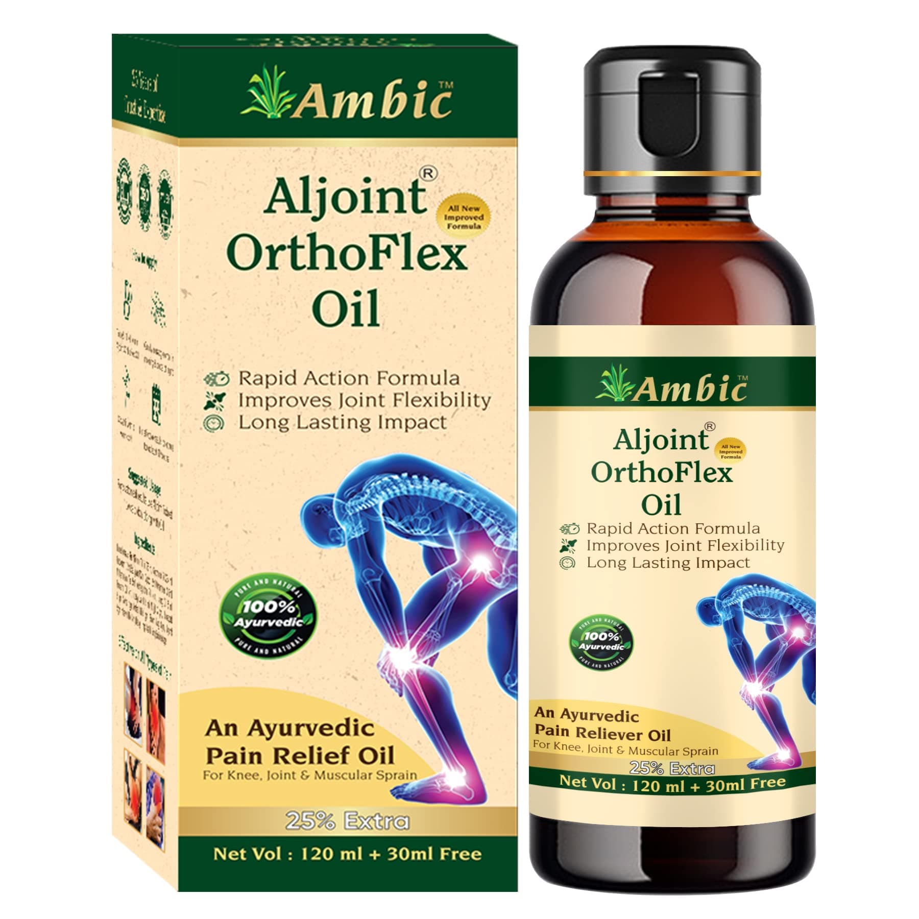 Aljoint Pain Relief Oils - Ortho Flex 120ml+30ml Extra Joint Pain Relief Oil, Advanced Ayurvedic Medicine with Boswellia Serrata, Nirgundi for Joint Pain Relief & Knee Pain Relief Oil