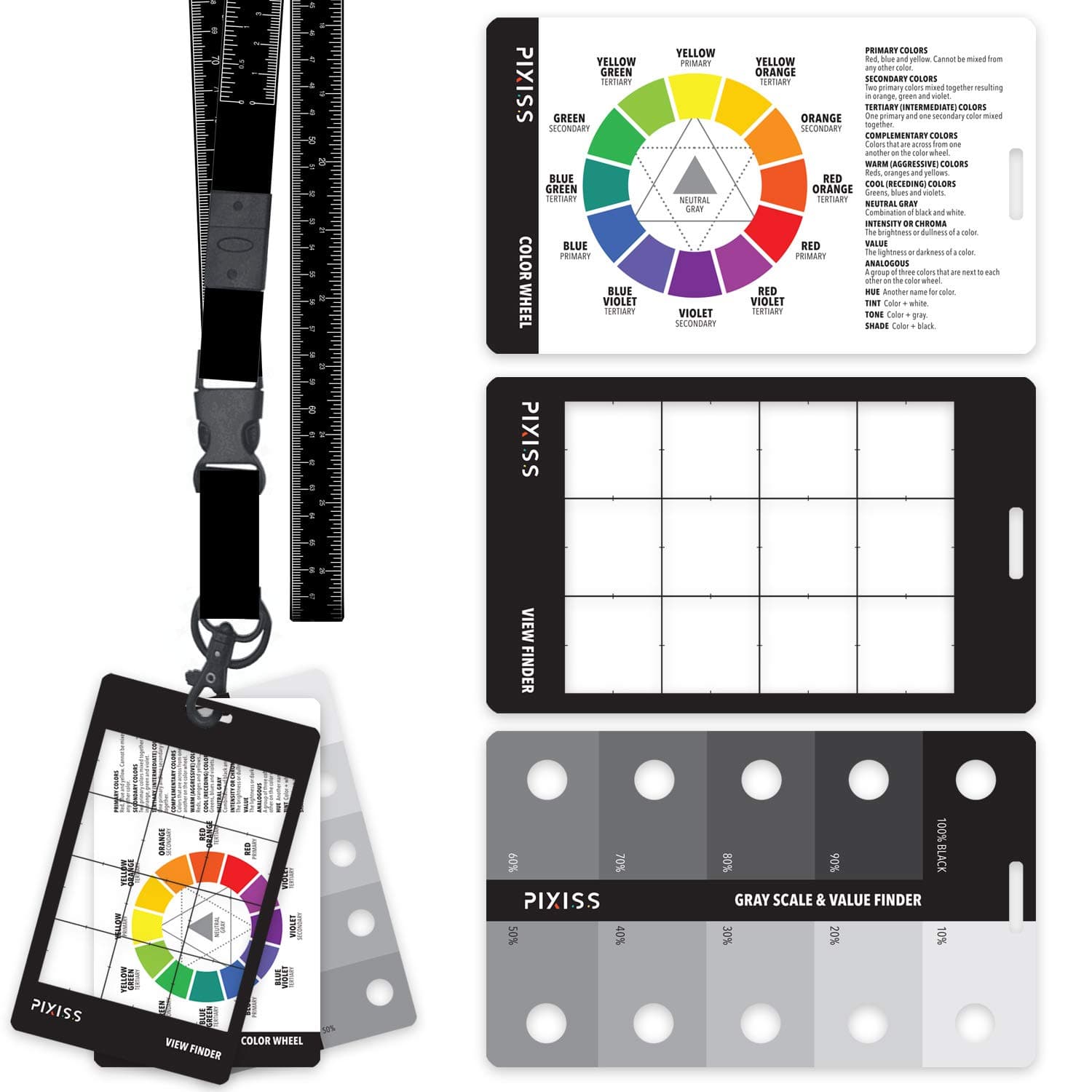 Grey Scale Value Finder, Color Wheel, Artists View Catcher Finder Viewfinder on Lanyard with Measuring Tape Tools for Artists Drawing