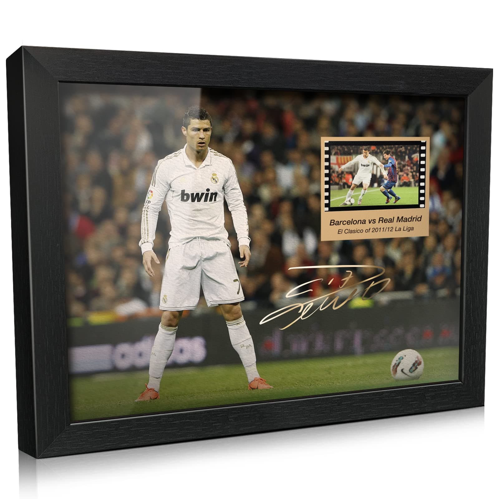 Signed Ronaldo Poster Photo Desktop Framed Picture 8x6 Inches,with 1x35mm Film Mini Cell Display,Gifts for CR7 Cristiano Ronaldo Fans