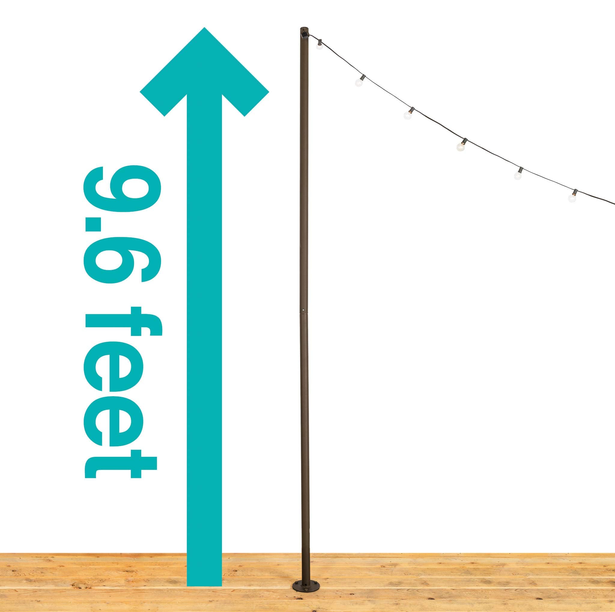 IYN Stands Outdoor String Light Pole Stand, 9.6 Ft. Durable Powder Coated Steel, Weather Resistant, Mount to Deck, Patio, Backyard, Set In Concrete, Wedding, Event, Restaurant, Rooftop, USA Made-Brown