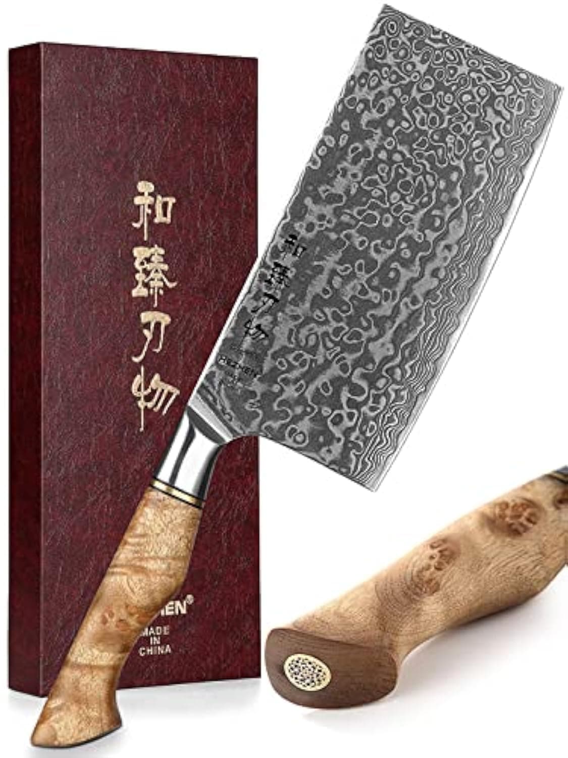 HEZHEN Meat Cleaver Butcher Knife Kitchen Vegetable Cleaver Chinese Chef Cooking Knife 6.8 Inch 67-Layer Damascus Steel Forged Sharp Utility Mincer Knife-Non-Slip Wooden Handle