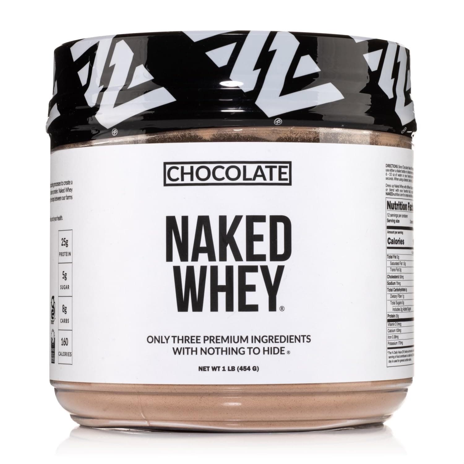 NAKED nutrition Whey 1LB - All Natural Grass Fed Whey Protein Powder, Organic Chocolate, and Coconut Sugar - No GMO, No Soy, and Gluten Free, Aid Growth and Recovery - 12 Servings