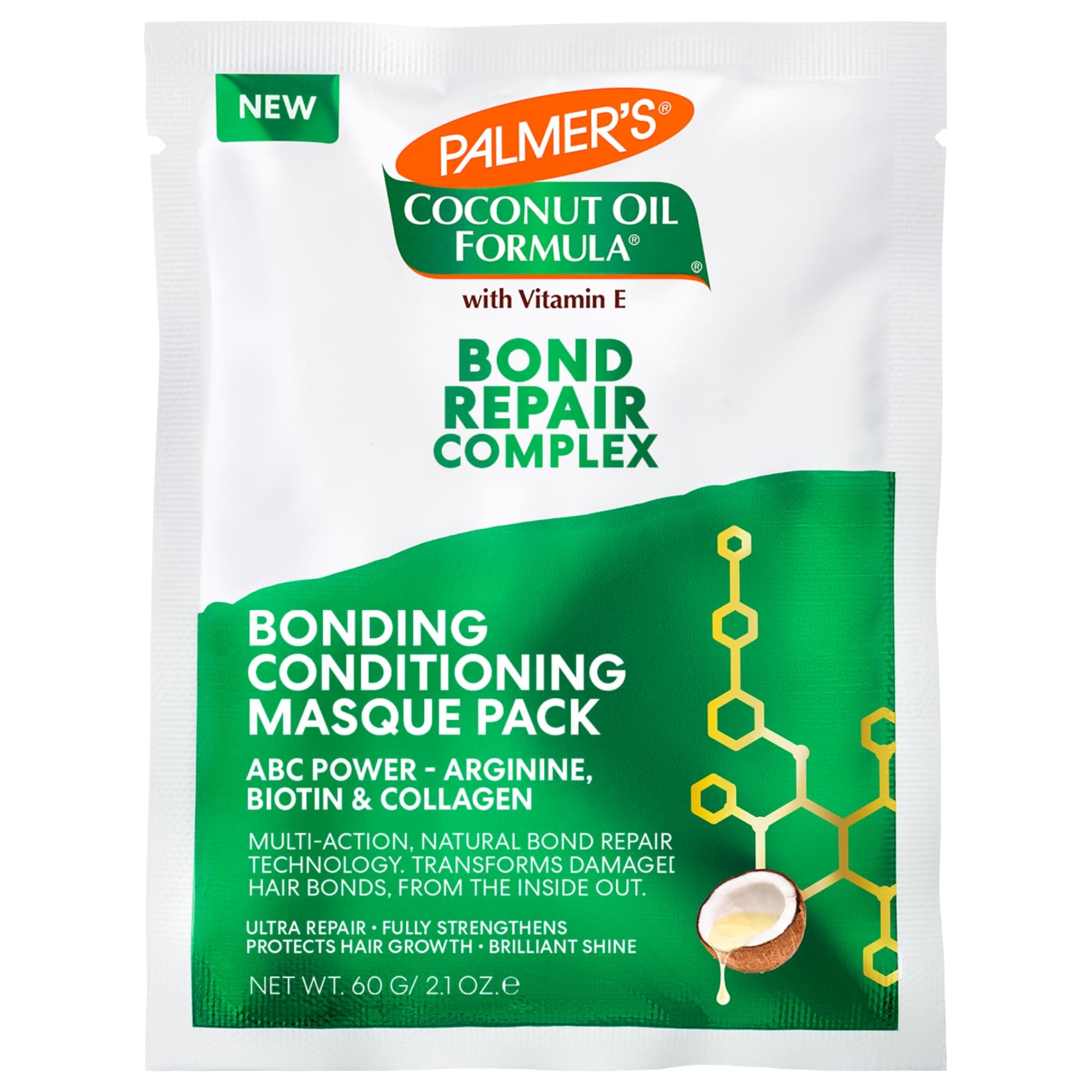 Amino Bonding Complex Hair Mask, Intense Conditioning Masque Pack with Coconut Oil & Vitamin E, Heat Protectant, Anti Frizz, Adds Shine, Protects Hair Growth, All Hair Types, 2.1 oz packette