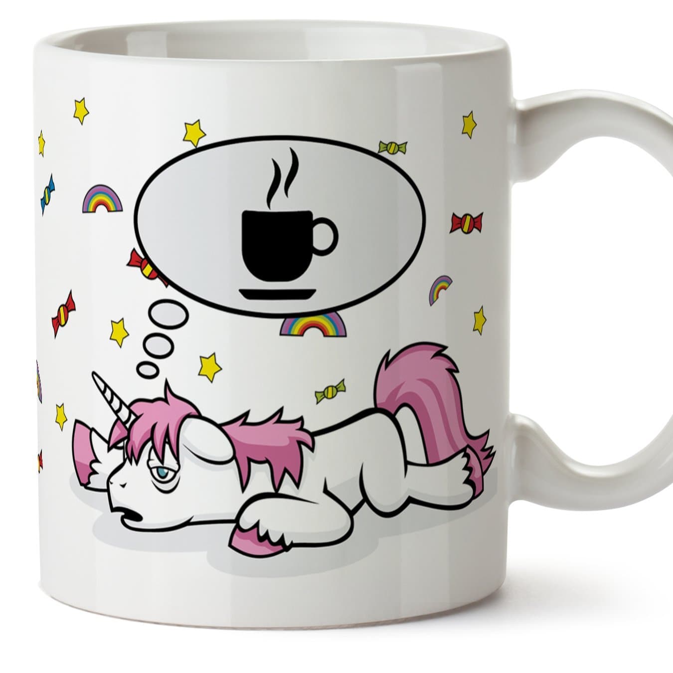 Divertenti tazze di colazione con unicorni - Unicorno pensando al caffè - Tazza Divertente e Originale - Ceramica 350 ml