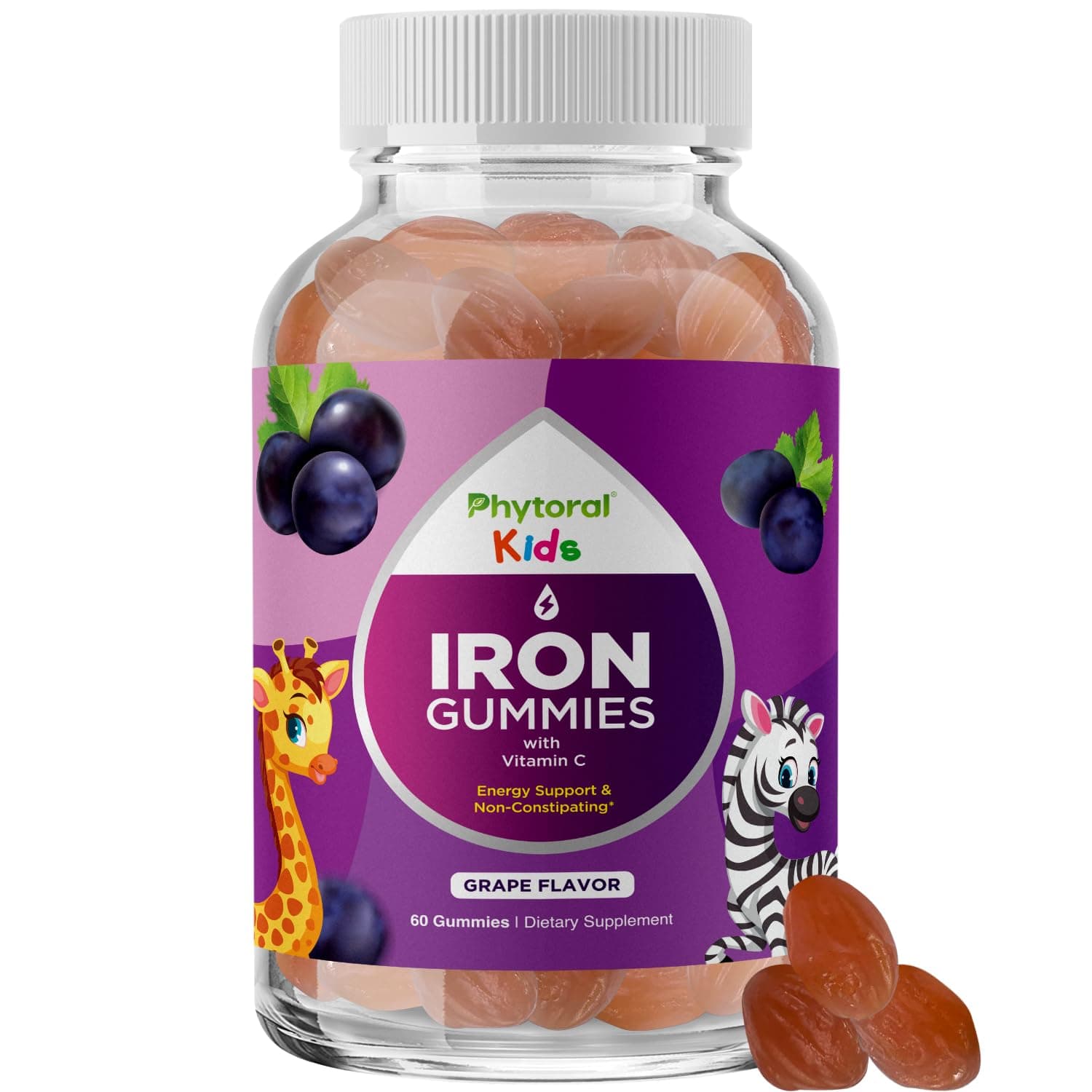 Multivitamin with Iron Gummies for Kids - Chewable Iron Gummy Vitamins for Kids Focus Aid and Natural Energy Supplement - Kids Gummy Vitamins with Iron for Immune Support Mental Clarity and Focus