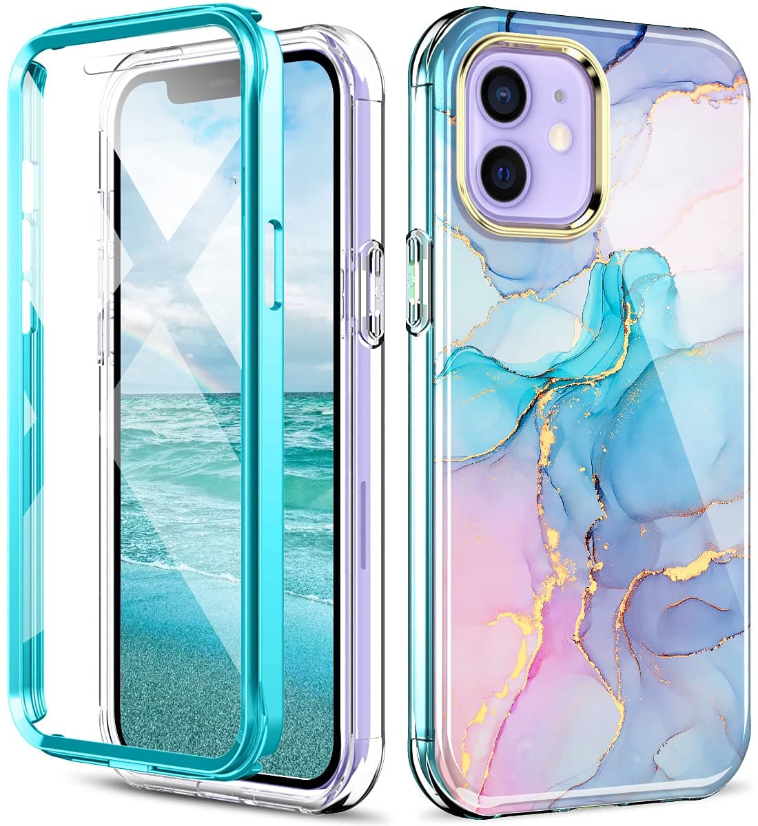 Compatible for iPhone 12/12 Pro Case Built with Screen Protector, Lightweight and Stylish Full Body Shockproof Protective Rugged TPU Case for Apple iPhone 12 6.1inch (Marble)