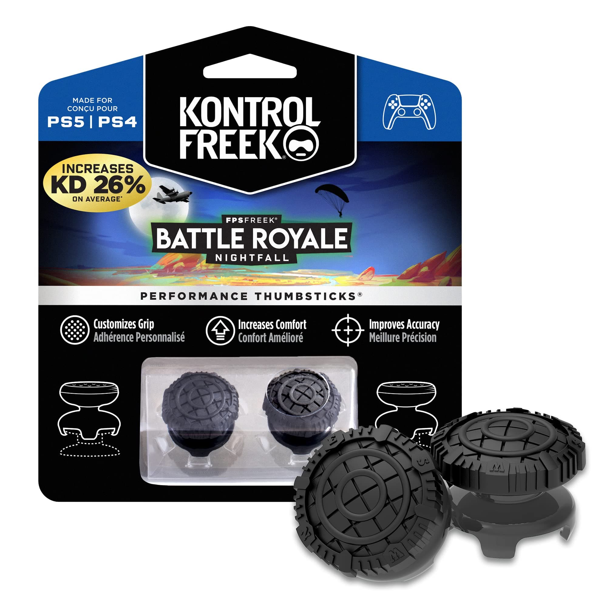 FPS Freek Battle Royal Nightfall for PlayStation 4 (PS4) and PlayStation 5 (PS5) | Performance Thumbsticks | 2 High-Rise Convex (Domed) | Black