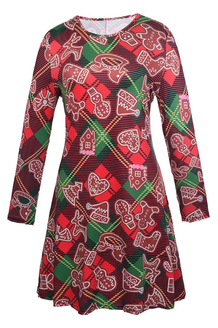 LaSuiveur Women's Christmas Santa Claus Print Pullover Flared Dress