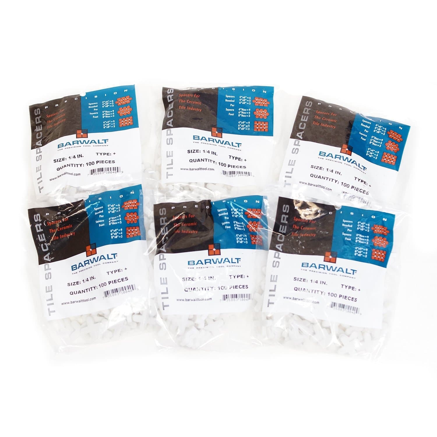 600 Pack - Barwalt Precision 1/4" Cross Tile Spacers