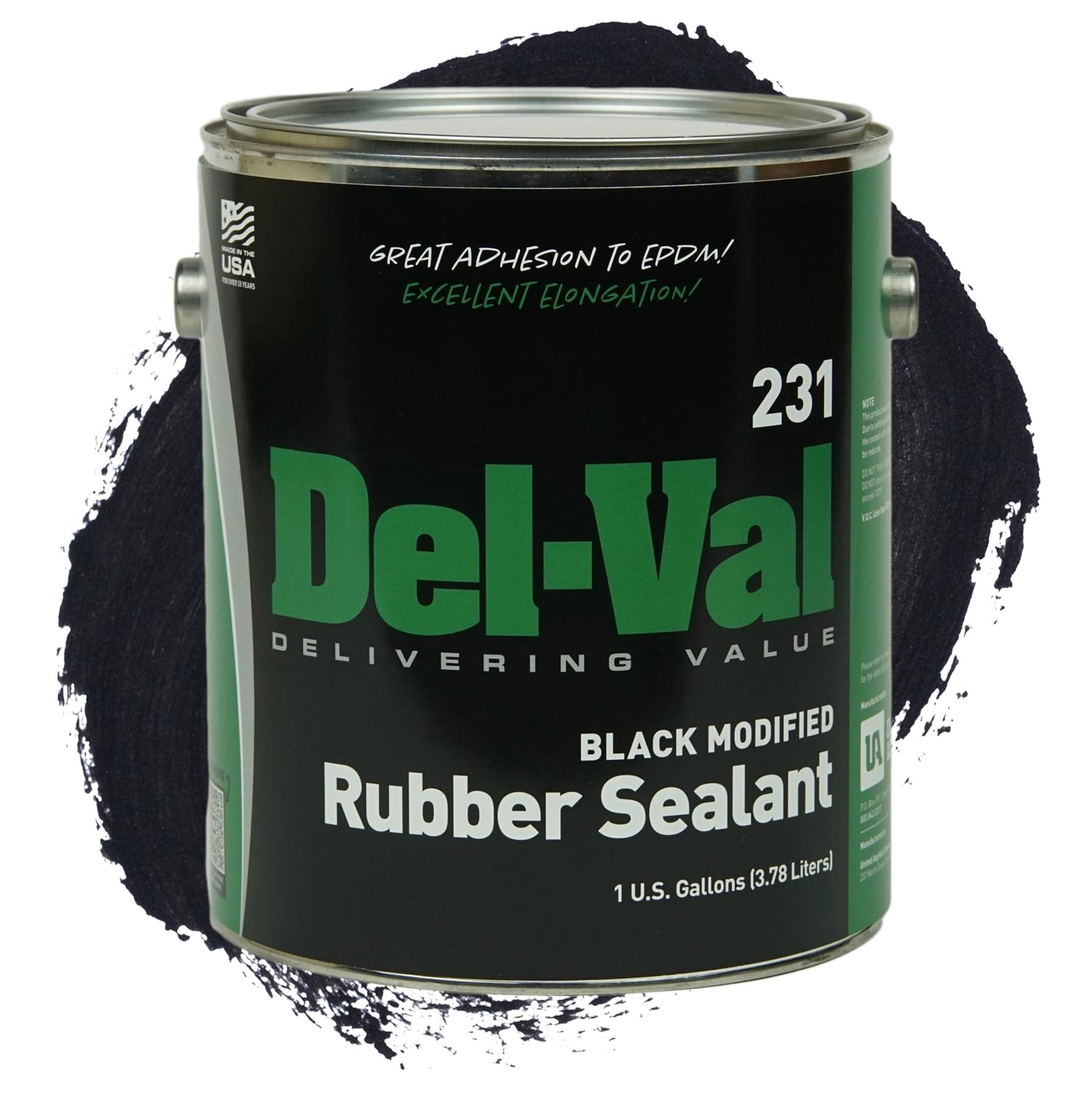 Del-Val 231 Rubber Sealant A Multi-Purpose Easy to Apply Product Designed as a Metal Roof Sealant, Camper Roof Sealant, Waterproof Wood Sealer and Much More, 1 Gallon (Black)