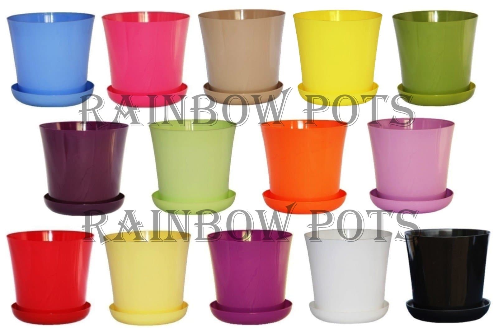 Decor Flower Pots Gloss Plastic Plant Pots Wedding Planter with Saucer, 14 colours and 4 sizes to choose from (Red, 13 cm - 5.1 inch)