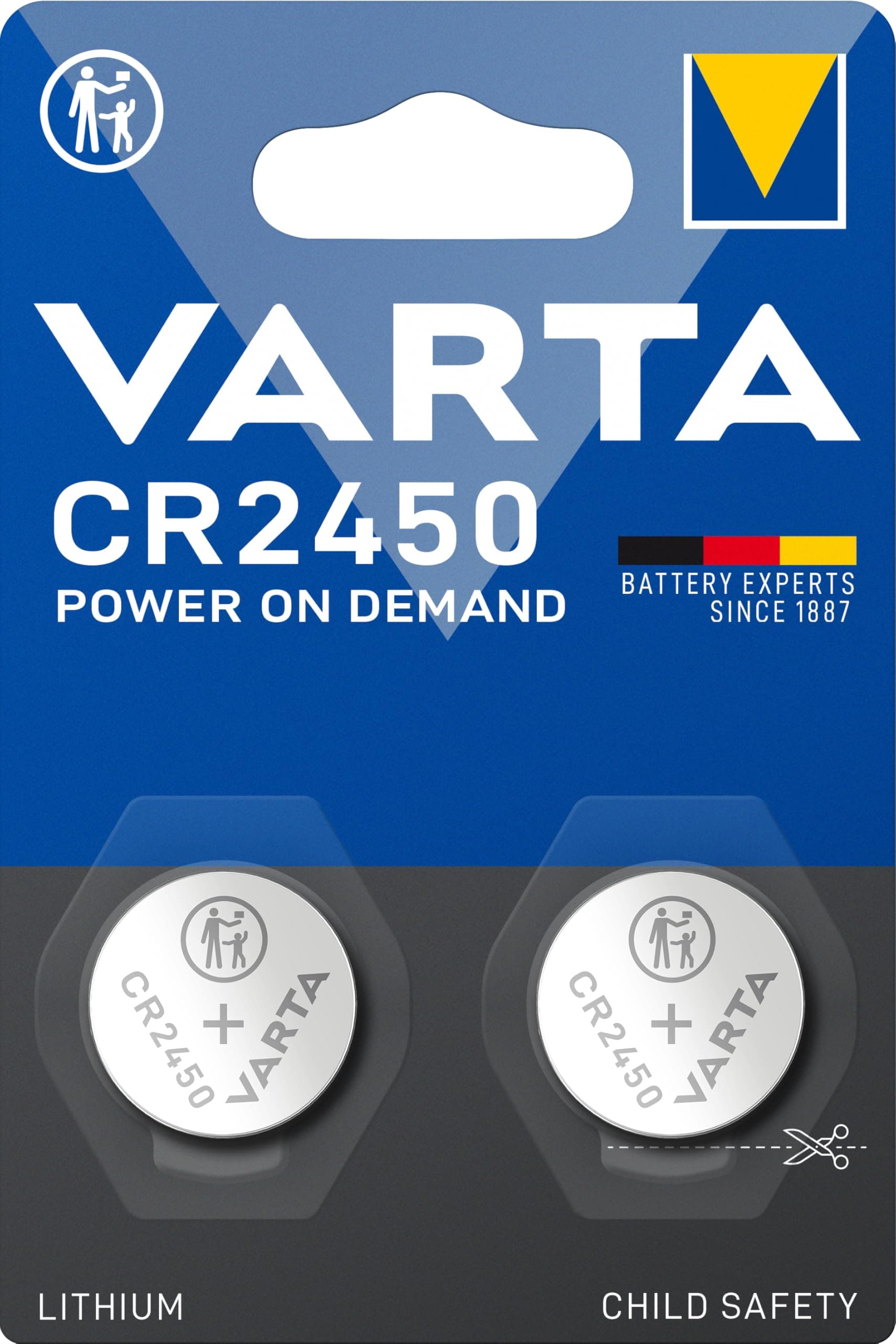 Varta Lithium Coin CR2450 (Pack of 2) Battery - Long-lasting Power for Small Devices - Ideal for Watches, Key Fobs, Calculators, and More - 2-Pack for Extra Value and Convenience