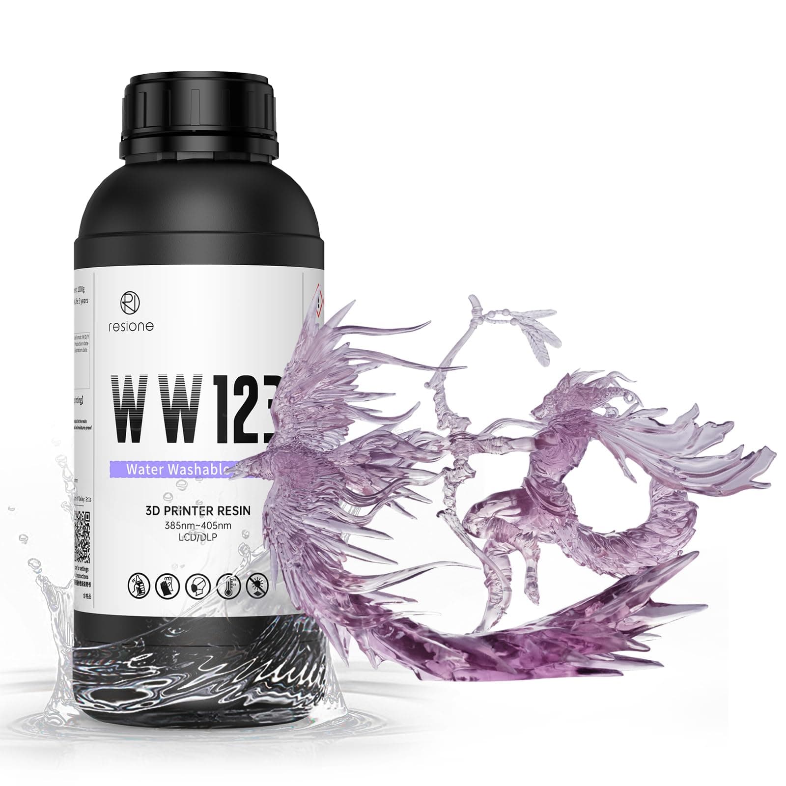 RESIONE Water-Washable 3D Printer Resin, Crystal Purple, – Low Odor, Fast Curing, High Precision Photopolymer Resin for LCD DLP MSLA, Easy to Clean with Water, Beginner Friendly, 1KG
