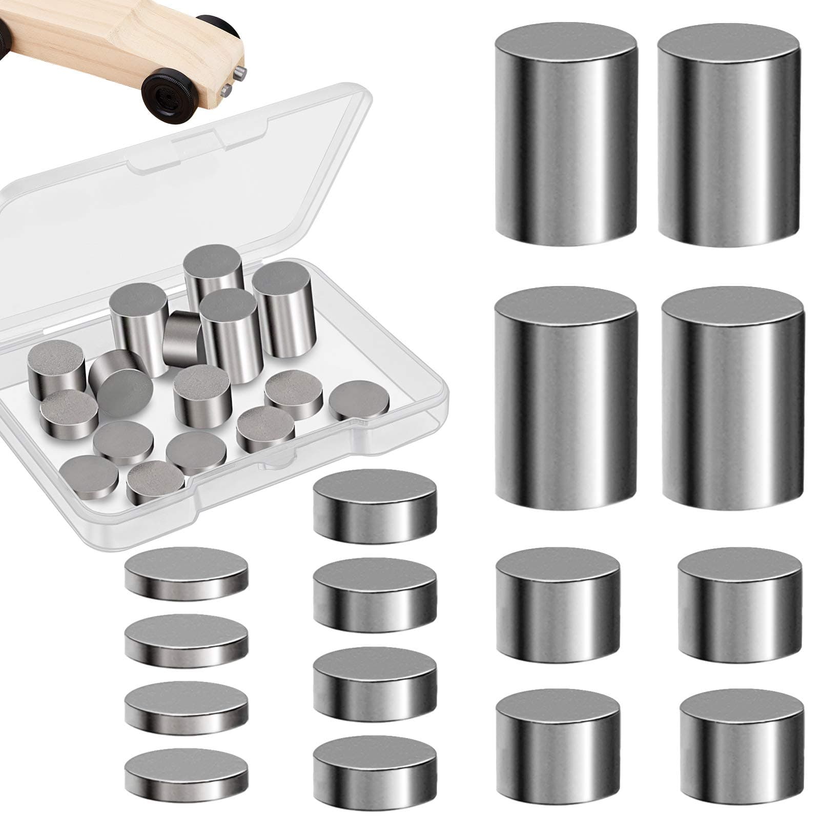Ruisita Tungsten Weights 3.75 Ounces, 16 Pieces, 3/8 Inch Incremental Cylinders, Silver, Fishing Weight Set