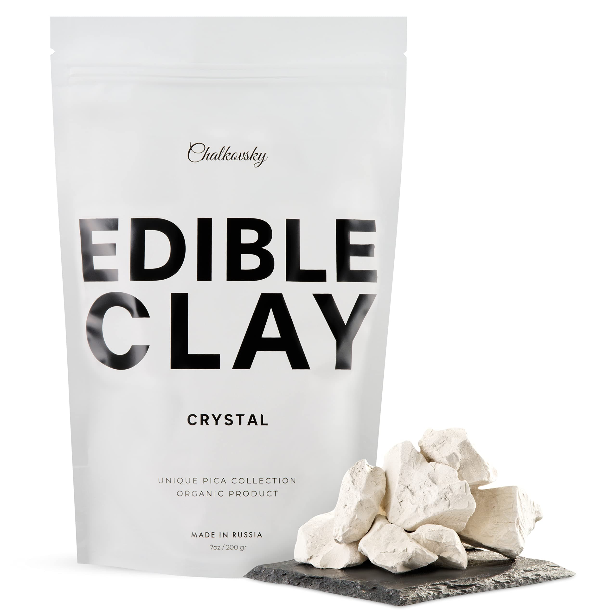 Chalkovsky Premium Edible Clay - Crispy Clay Chunks for Eating - Edible Chalk for Pica Cravings, Mukbang ASMR Content Creators - Ready-to-Eat Clay - Carefully Selected Edible Dirt Bites - 7 Oz (200gr)