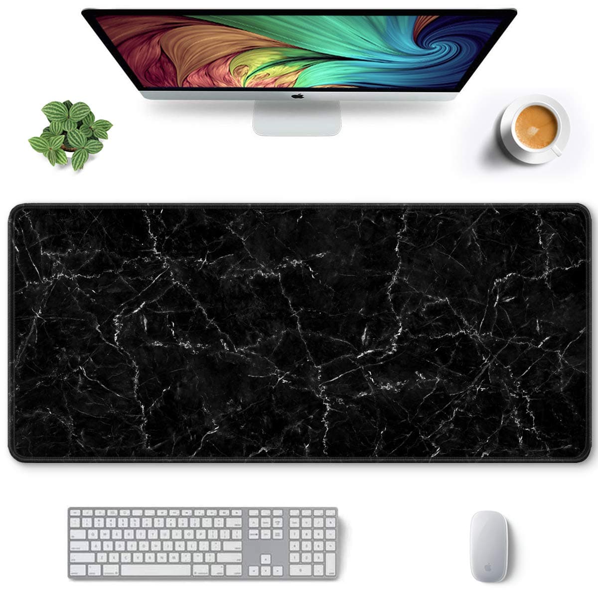 Auhoahsil Large Mouse Pad, Full Desk XXL Extended Gaming Mouse Pad 35" X 15", Waterproof Desk Mat with Stitched Edges, Non-Slip Laptop Computer Keyboard Mousepad for Office and Home, Marble Design