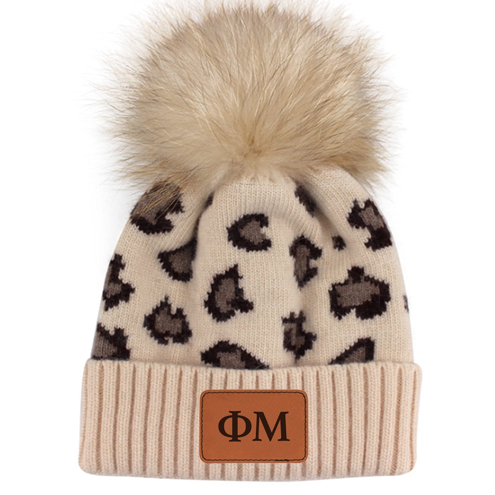 Phi Mu Beanie Hat - Leopard Print - PM Name Patch