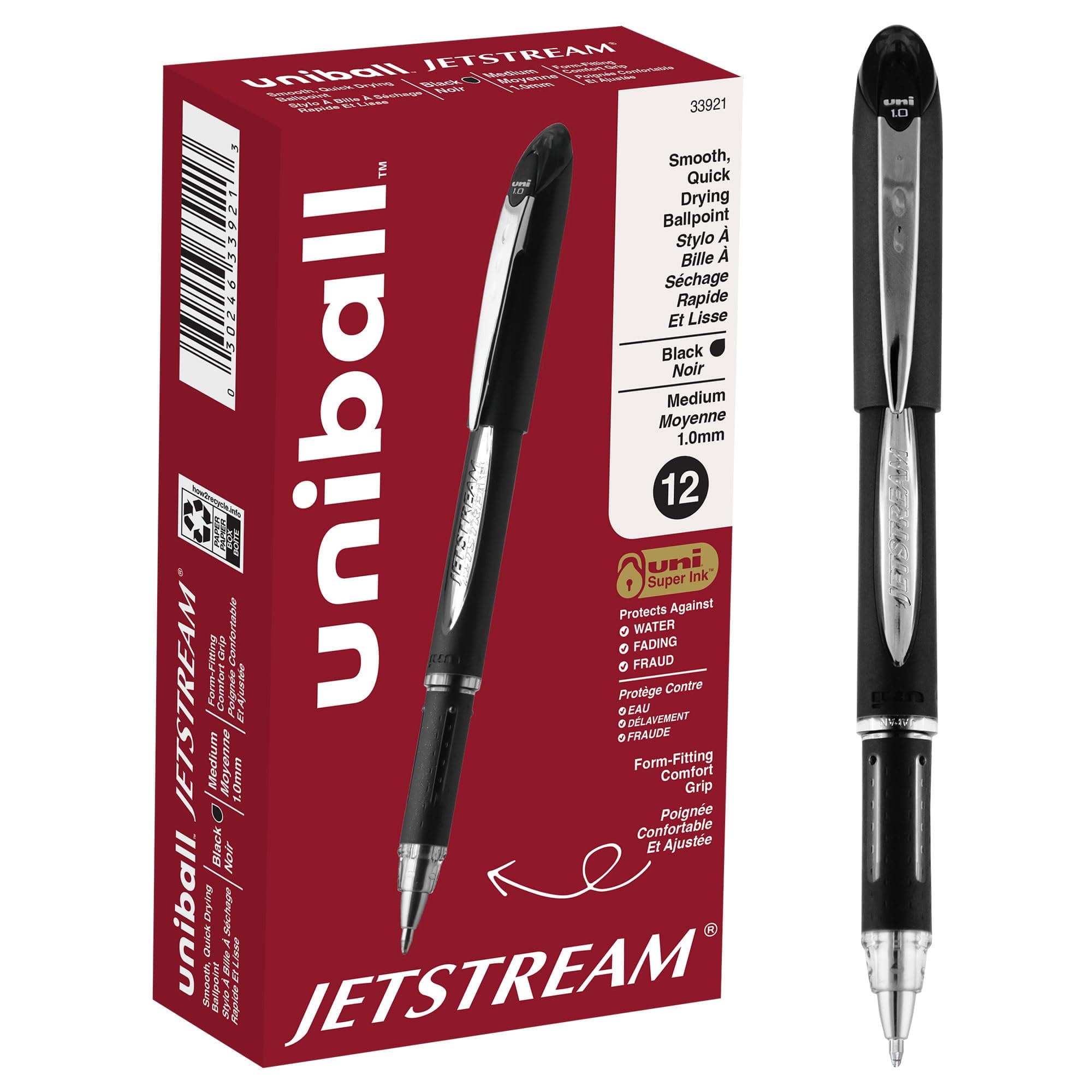 Jetstream Stick Pen 12 Pack, 1.0mm Bold Point, Black, Uniball Super Ink