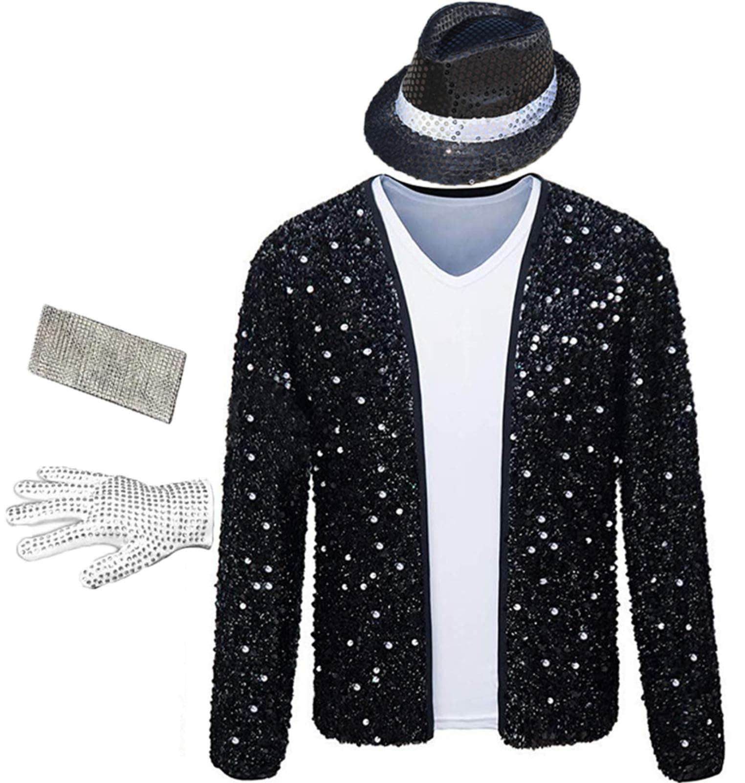 Men's Sequin Jacket Halloween Costume with Glove and Hat