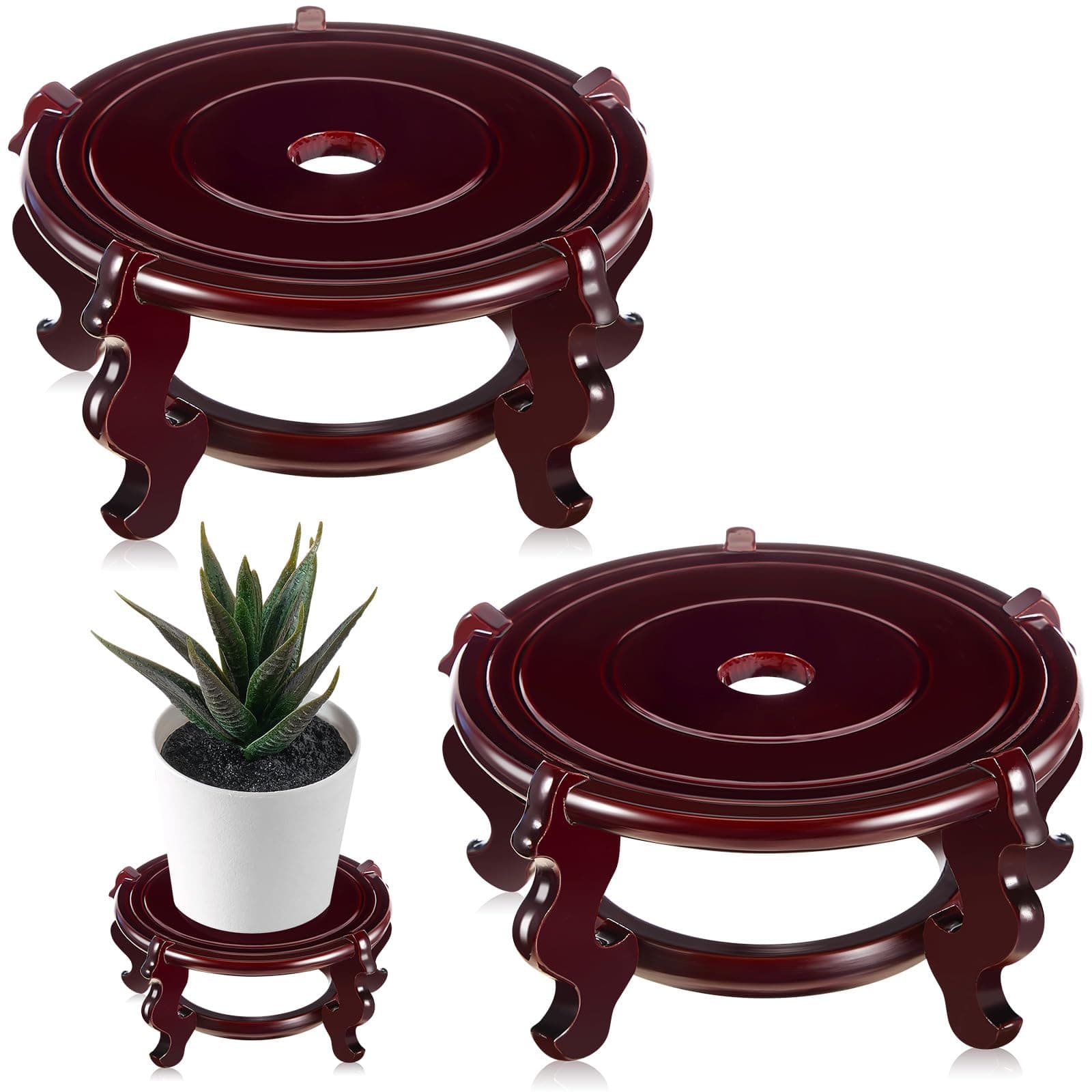 Geetery 2 Pcs 4 to 12 in Wooden Plant Stands Indoor Chinese Oriental Plant Stand for Vase Fishbowl Flower Pot Lamp Redwood Base Vintage Display Rack Decor(6 Inch)