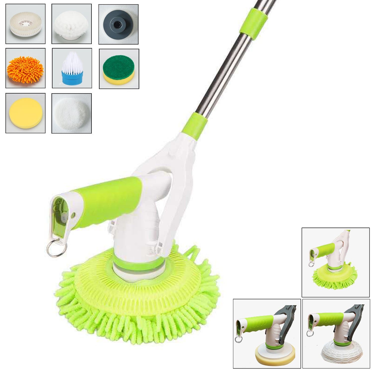 Avesfer Floor Scrubber Electric Spin Scrubber Cordless Floor Cleaner Household Rolling Spin Mop Cleaning Brush Mop Floor Polish Waxing with Extension Handle 8 Replaceable Heads for Bathroom Kitchen