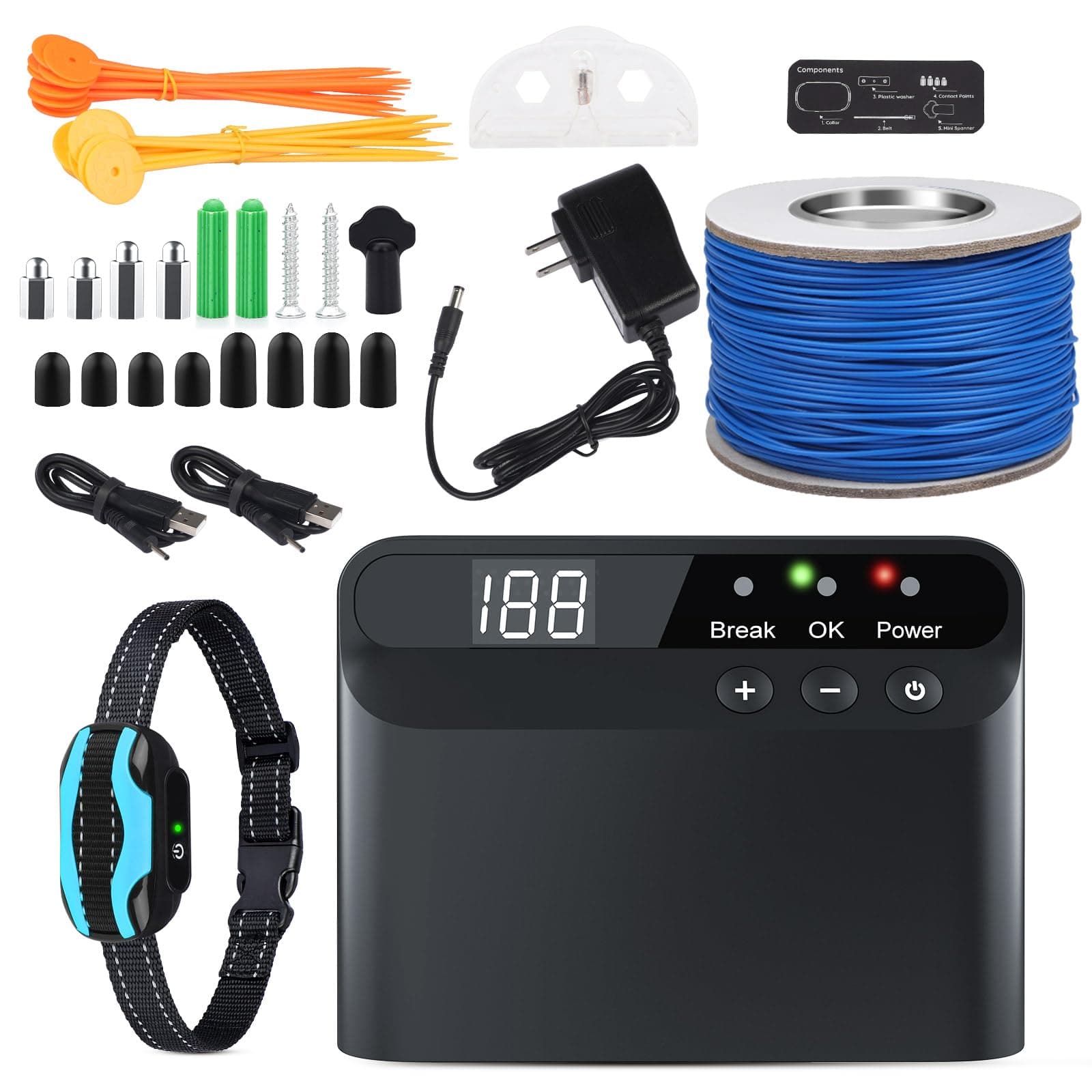 PcEoTllar Electric Fence for Dogs, Rechargeable Underground Dog Fence System Pet Containment System Waterproof Collar Receivers with 656Ft Underground Boundary Wire for Small Medium Large Dogs or Cats