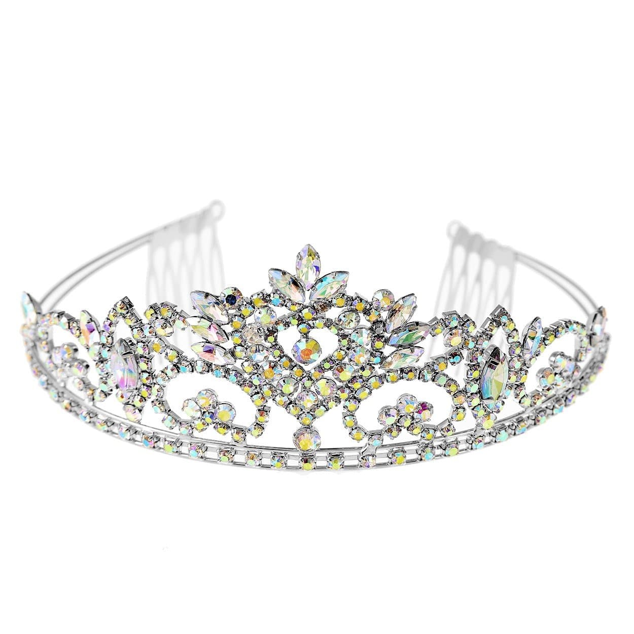 Arsimus Sparkly Holographic Iridescent Rhinestone Princess Tiara Crown