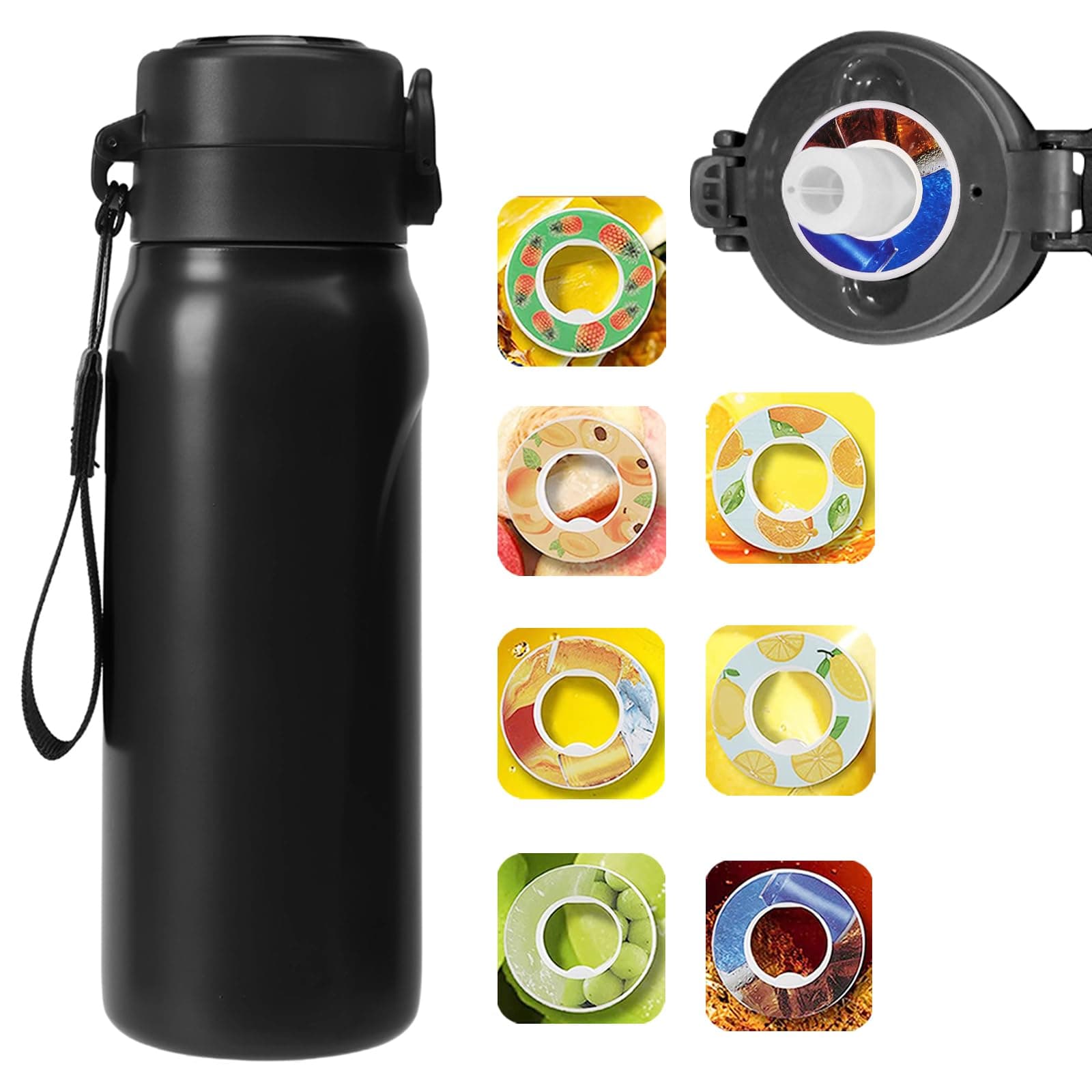 Air Insulated Water Bottle with Flavour pods, 700ml Air Water 304 Stainless Steel Bottle Double Layer Vacuum Starter Up Set Drinking Bottles Scented 0 Sugar(with 1 Flavor Pod)