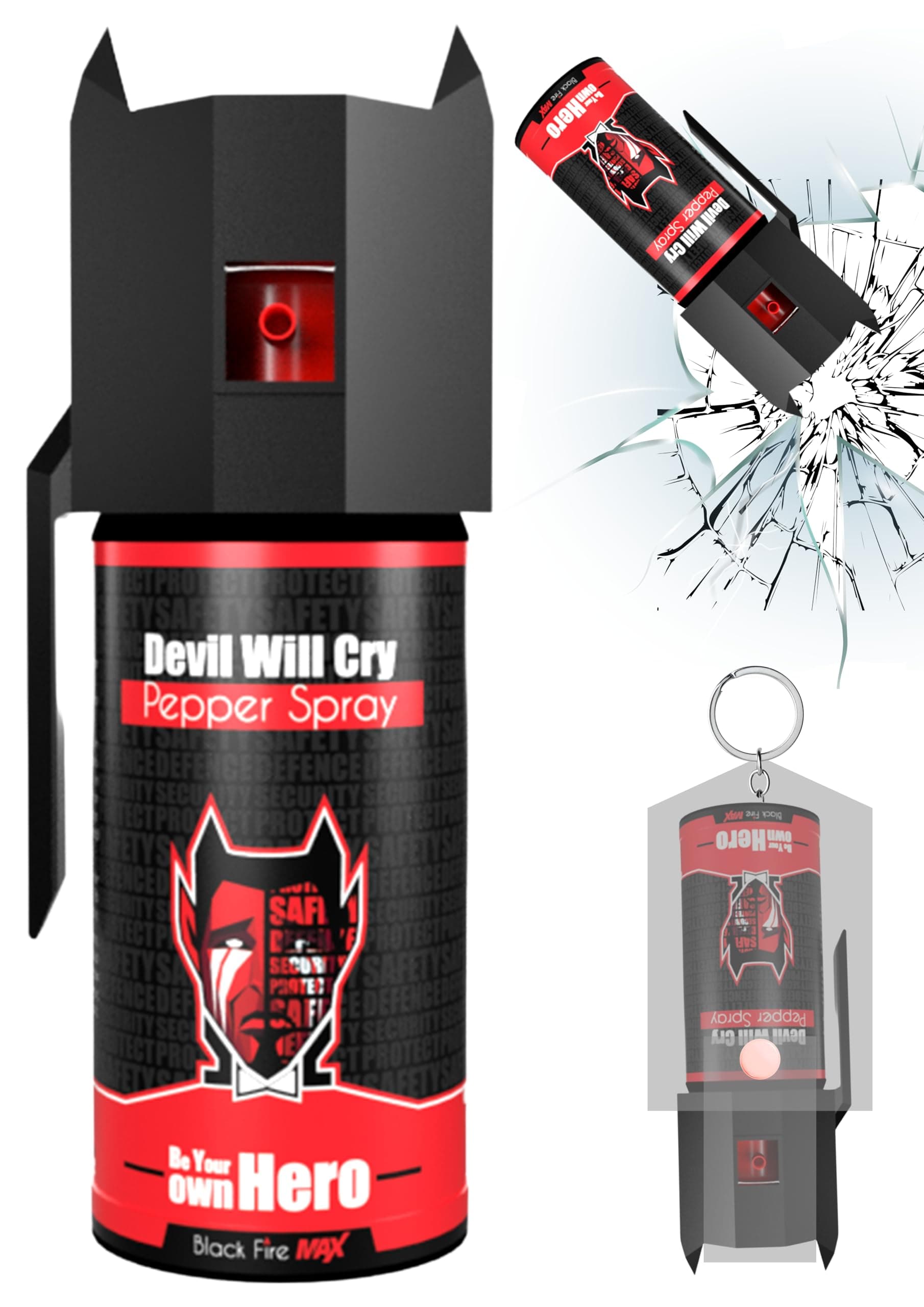 Pepper Spray Keychain with Glass Breaker & Holster - Self Defense for Women, Men, Seniors & Personal Safety