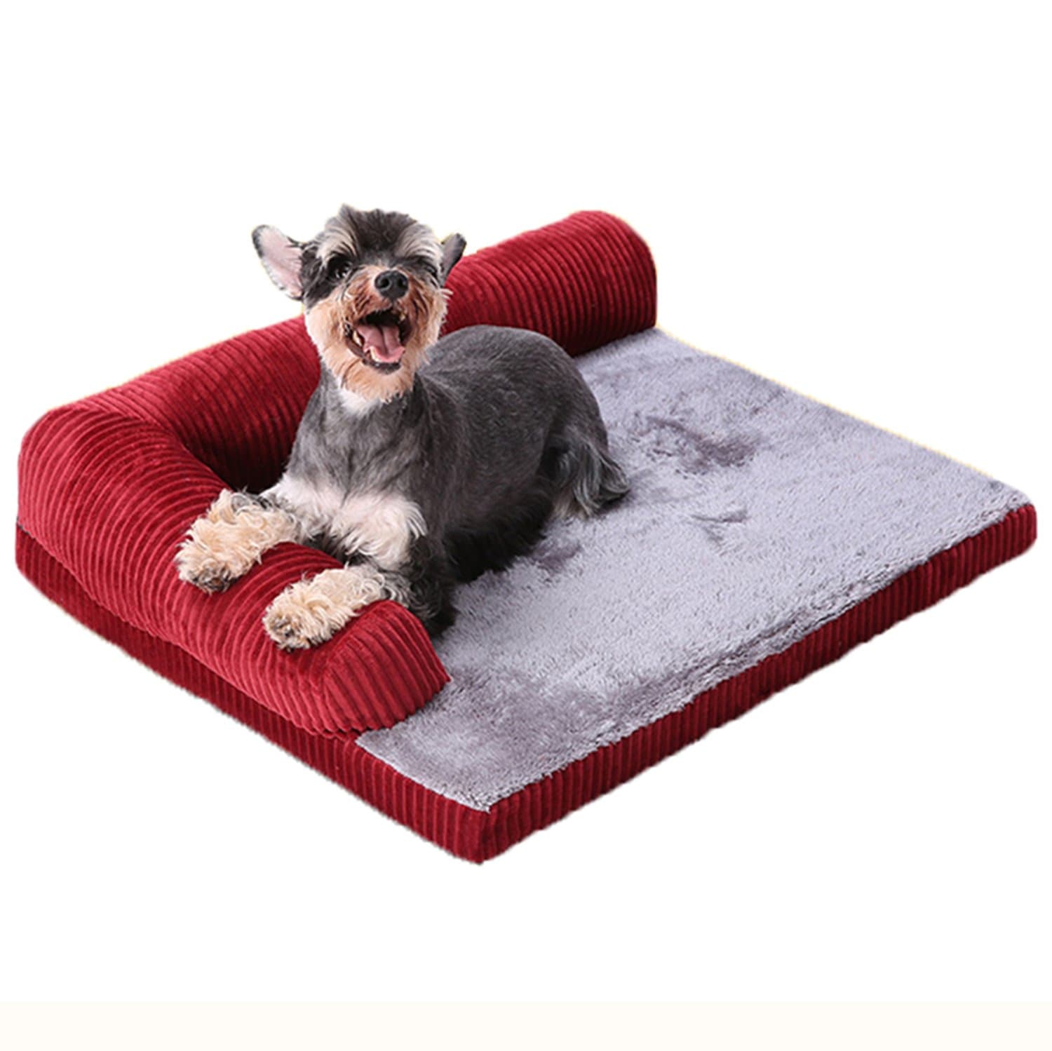 AcornPets® B-1212 Large Deluxe Rose Red Memory Foam Dog Sofa Bed Fleece 90 x 75 CM For Large Dogs,Premium Corduroy and Smooth Velveteen Fabric, Detachable and Washable