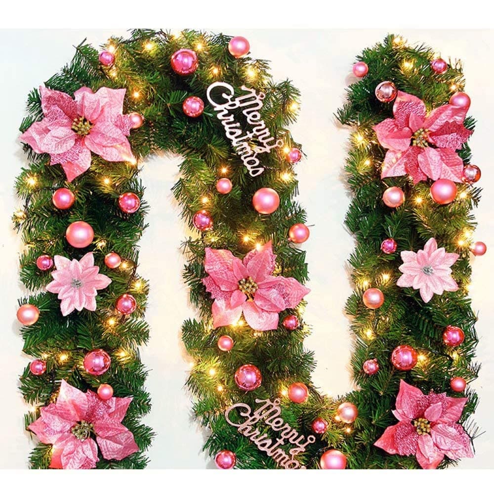 Rotin de No?l ornement de sapin de No?l scène guirlande dorée avec des lumières LED 2.7m