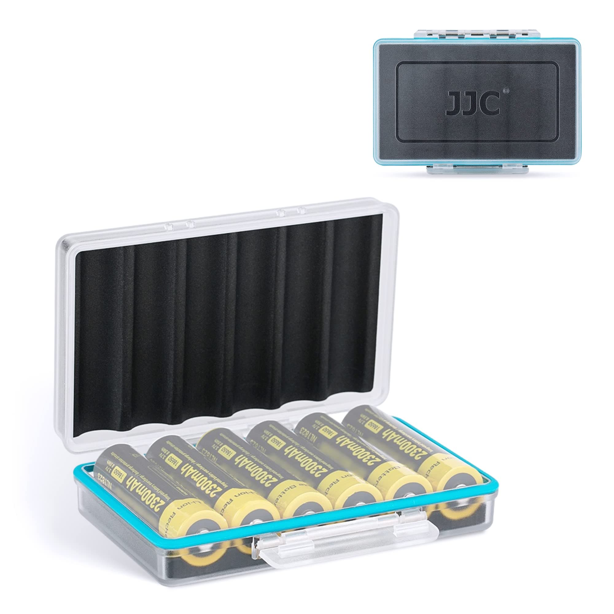 JJC Compact 18650 Battery Storage Case Holder Organizer, Hard Plastic Battery Box for 6pcs 18650 Batteries, Water-Resistant and Easy to Carry