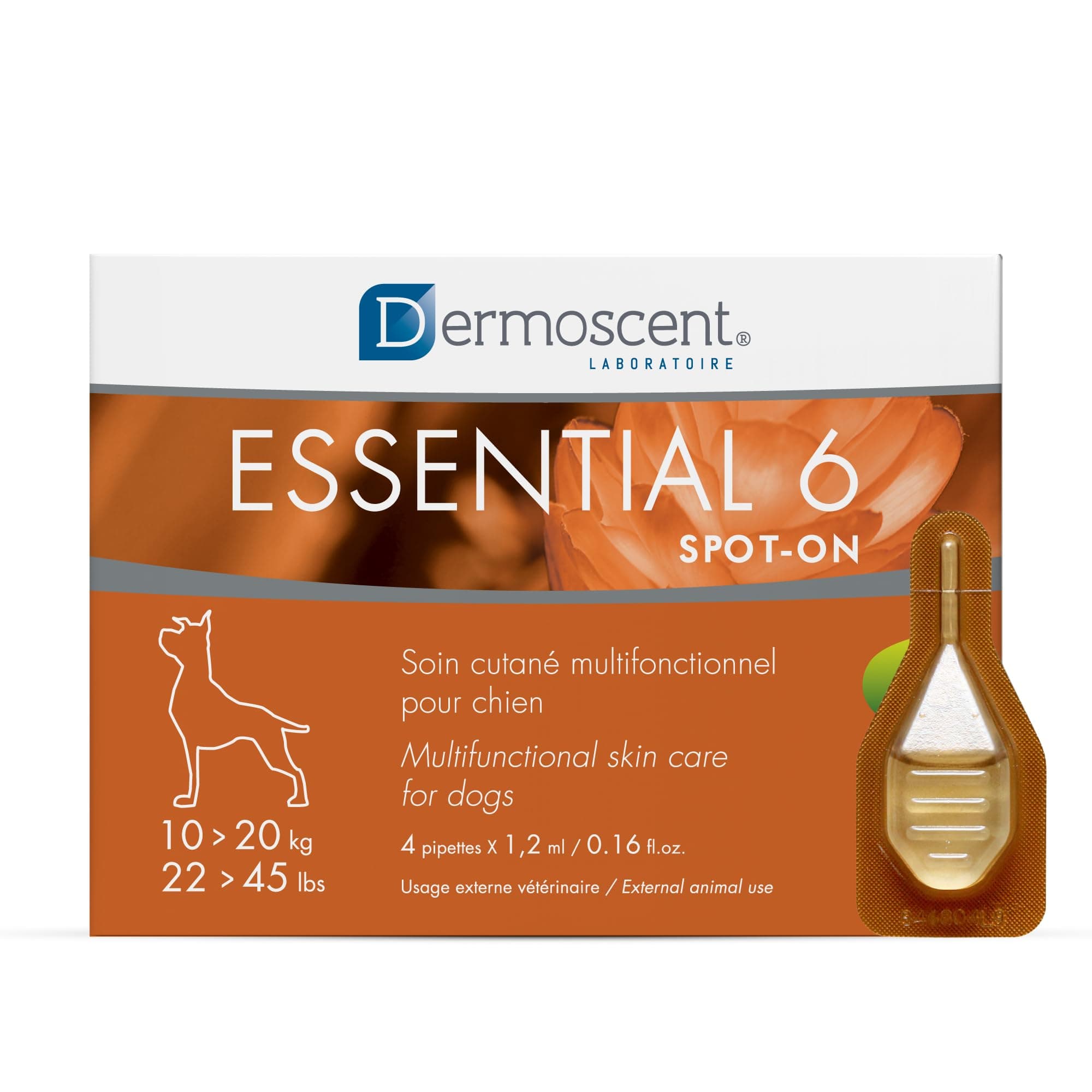 Dermoscent Essential 6 Spot-On Skin Care for Small Dogs Up To 22 lbs, 4 Tubes