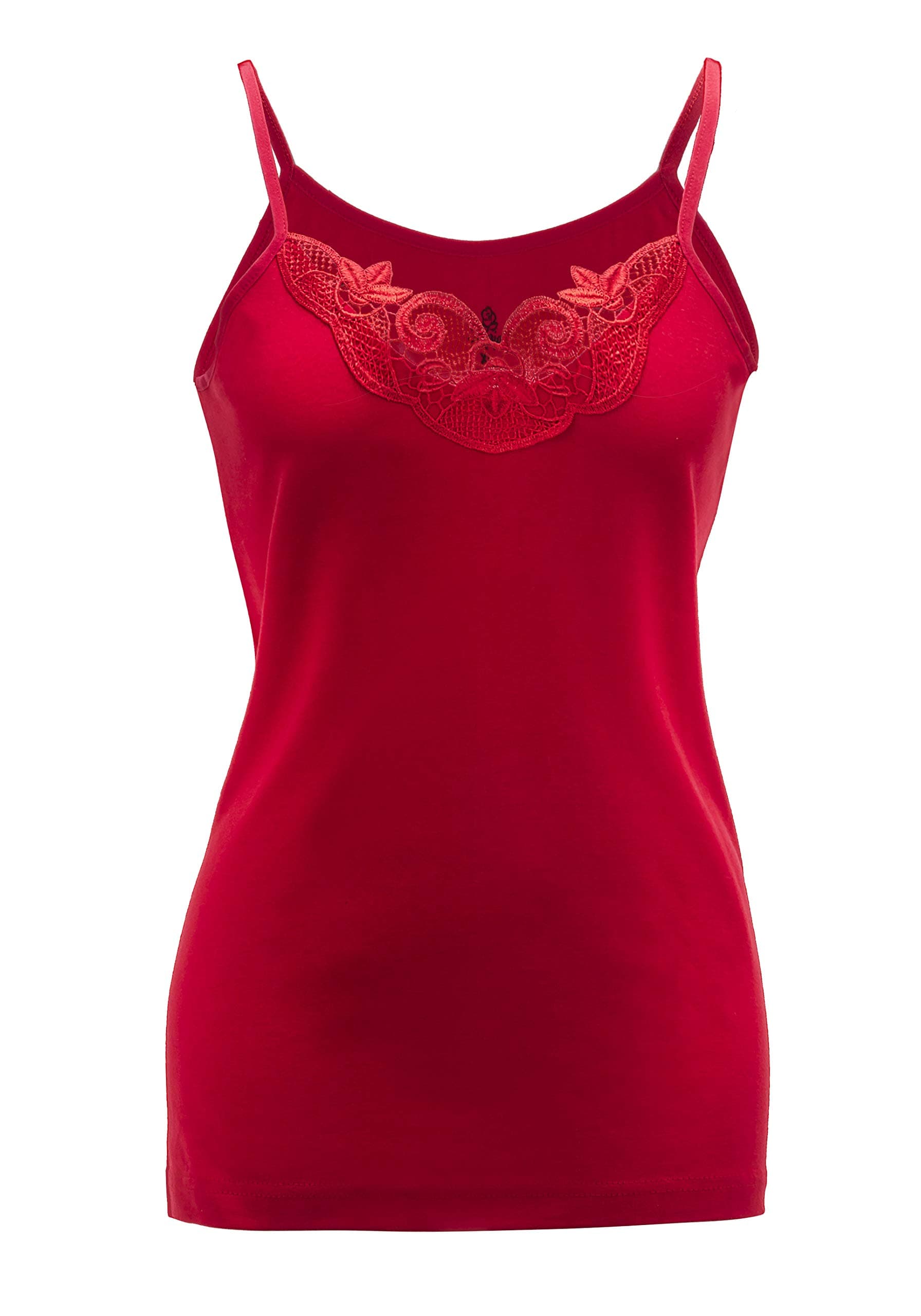 Maria AngelLadies Plain Camisole Cotton Vest Top Lace Trim Neck Design Cami Tank Strappy (1000)