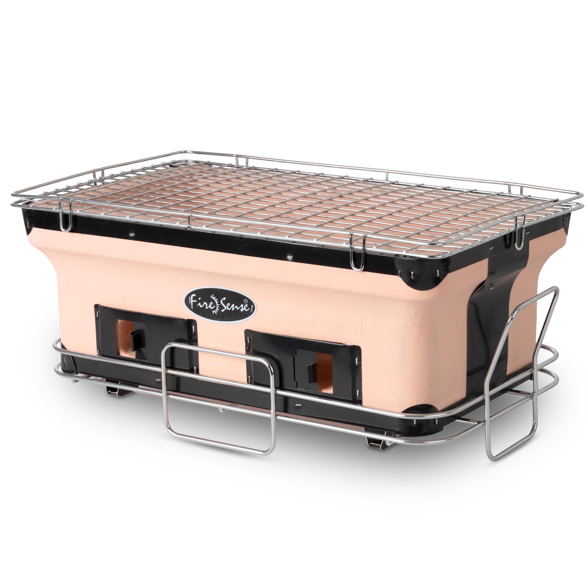60450 Yakatori Internal Grates Charcoal Chrome Cooking Grill Japanese Table BBQ Handmade Using Clay Adjustable Ventilation For Outdoor Barbecues Camping Traveling - Large - Tan