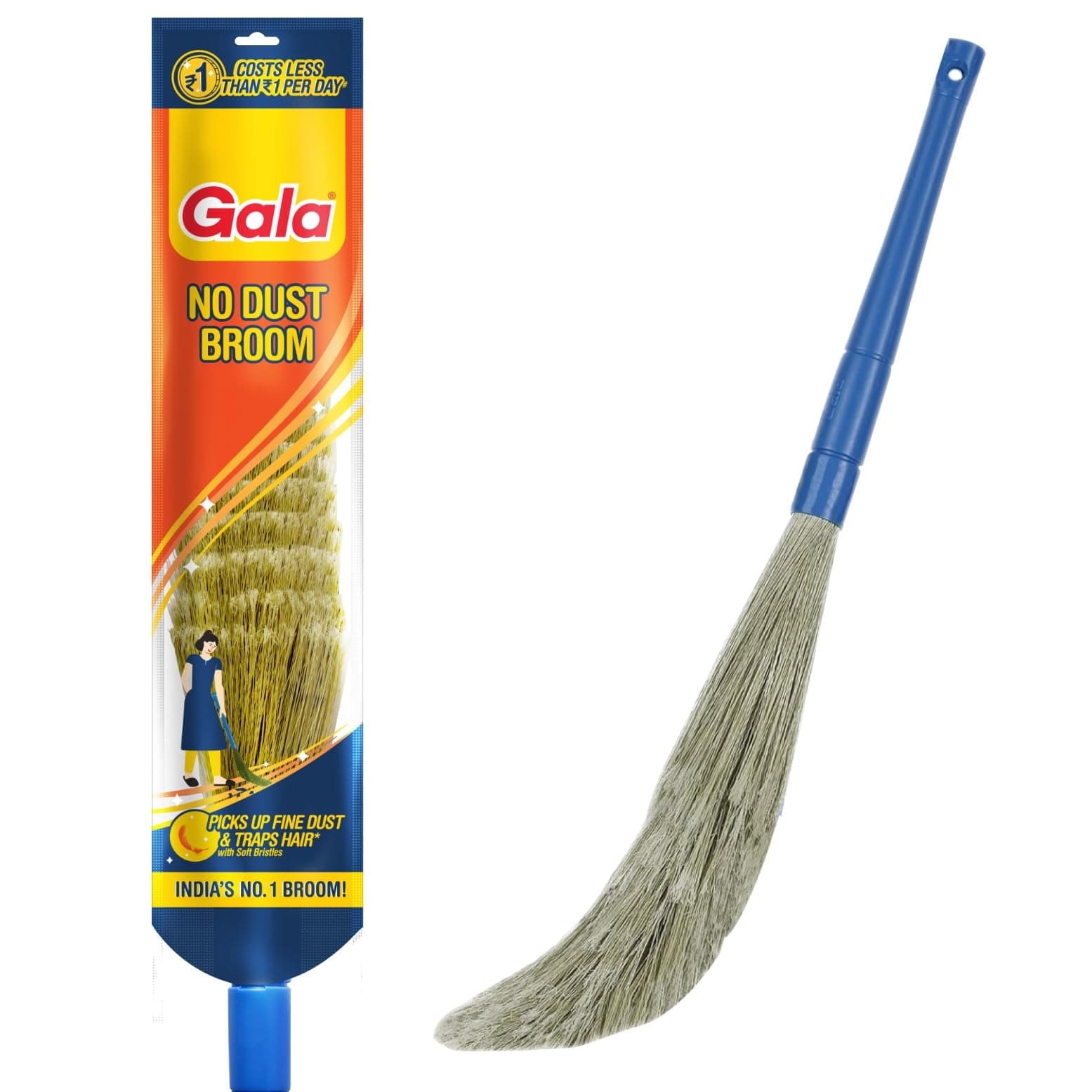 Gala No Dust Broom For Floor Cleaning, broom stick for home floor cleaning, Jhadu for home cleaning, Made of washable Fibers (Pack of 1)