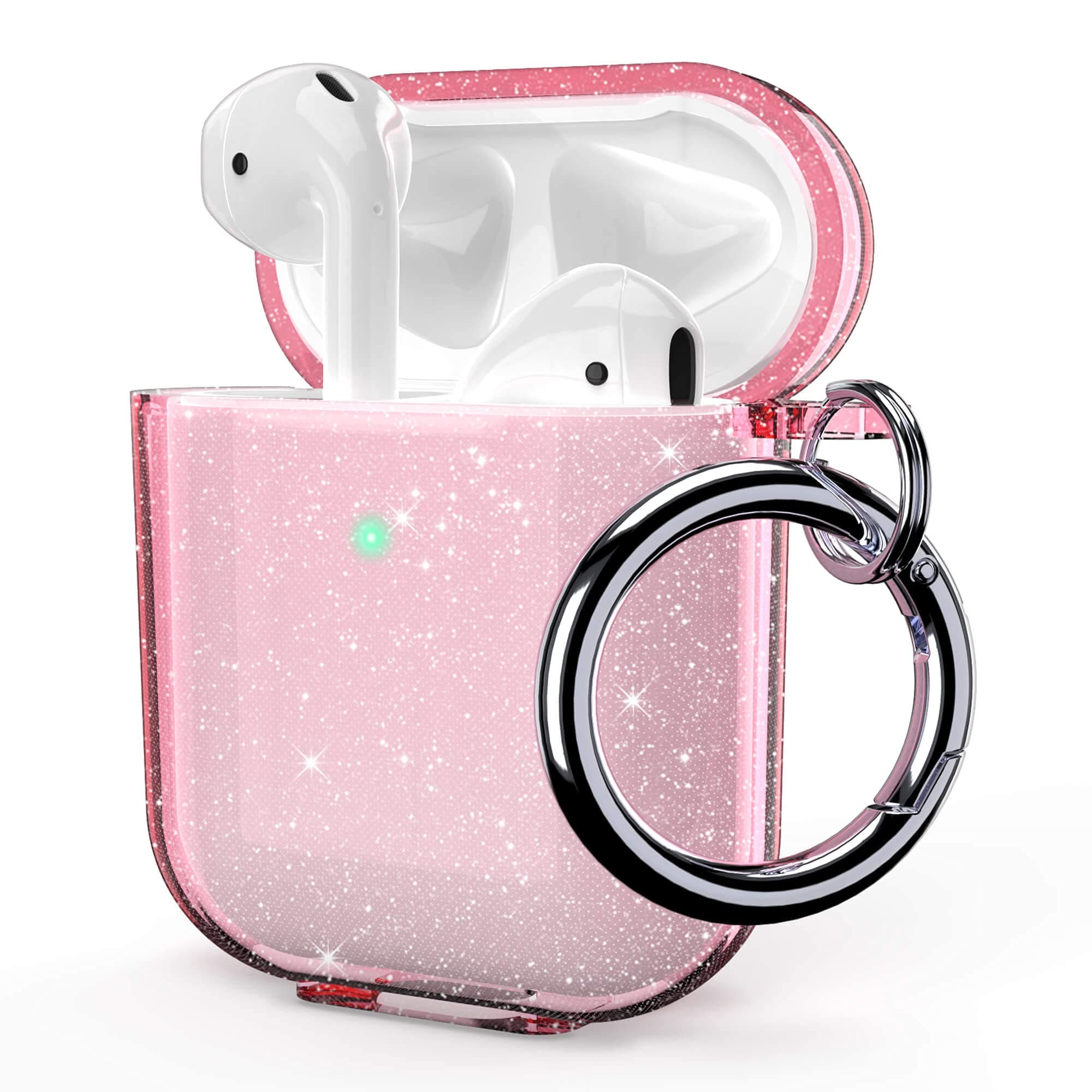 ULAK Compatible with AirPods Case Cover, Clear AirPods 2nd Generation Protective Cover Soft TPU Transparent Shockproof Case Accessories with Keychain for AirPod 2 & 1 [Front Led Visible]-Pink Glitter