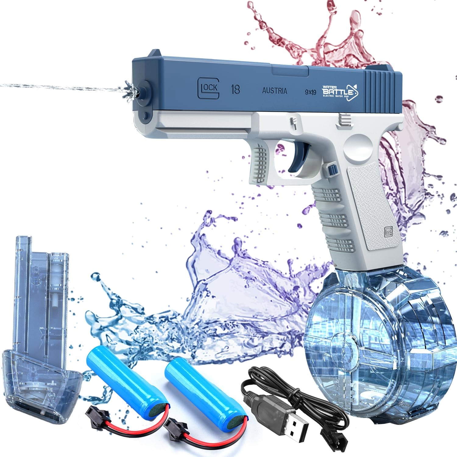 PanKome Electric Water Gun, 2023 Latest and Coolest, Rechargeable Water Blaster for Kids, Range Automatic Water Guns with 2 batteries, 434Cc+58Cc Large Capacity Strongest Water Sprayer (Blue)