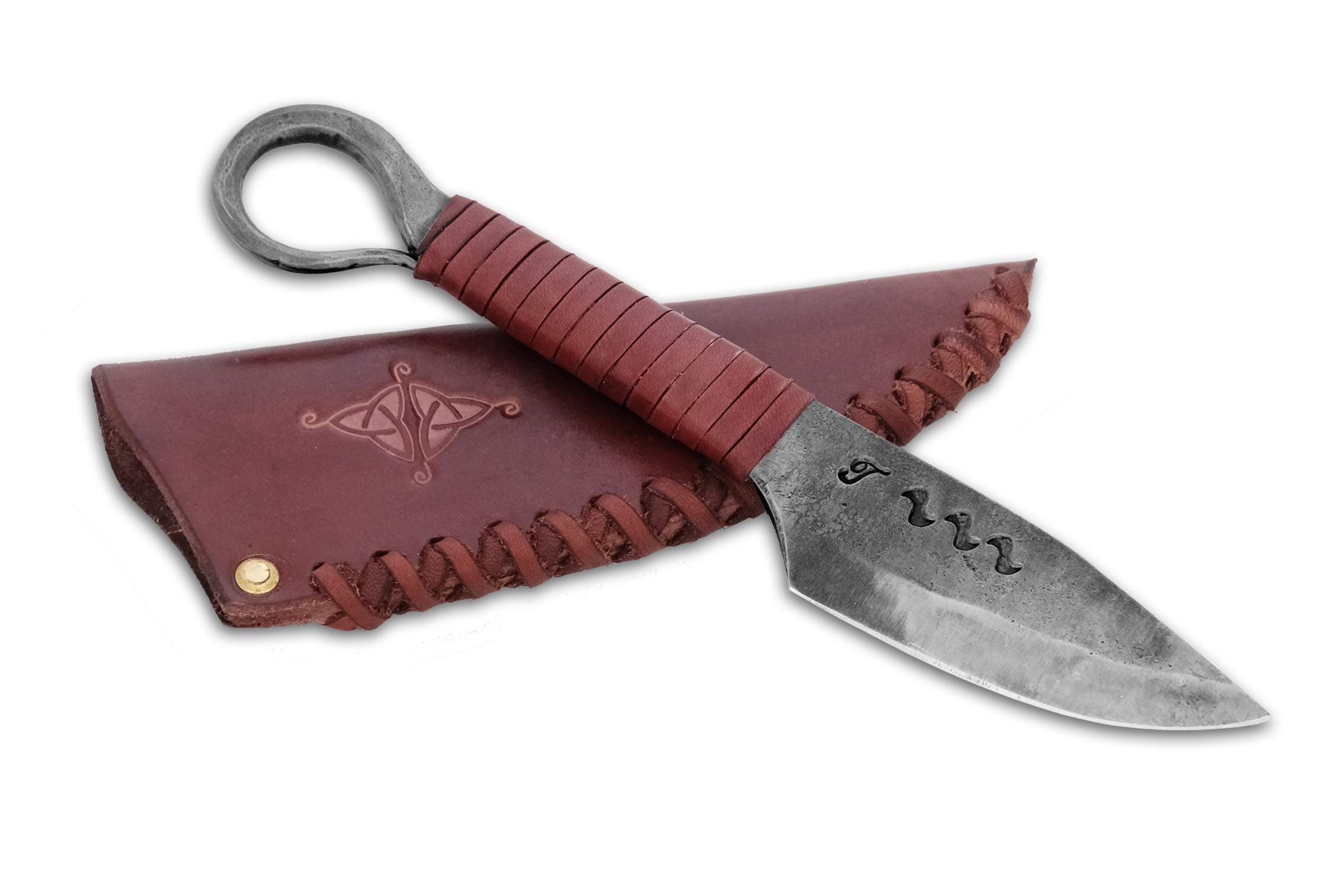 Toferner Knife Celtic Eye, Hand Forged Knife with Leather Case, Hardened Blade, Vintage, Antique Art Collecting, Original Gift Idea (Brown)