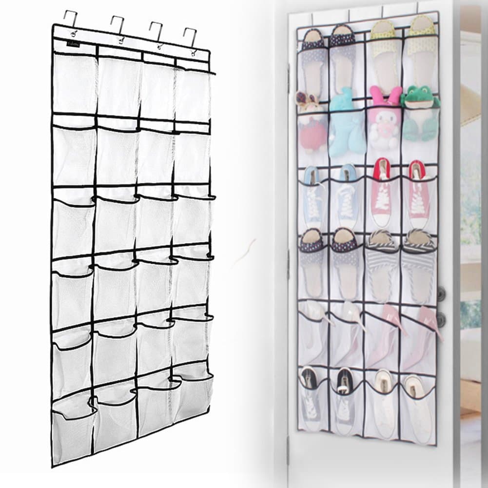 wsryx Shoe Racks Over Door Storage, 24 Large Mesh Pockets Heavy Duty Hanging Holder Tidy Organizer (Fine mesh white)
