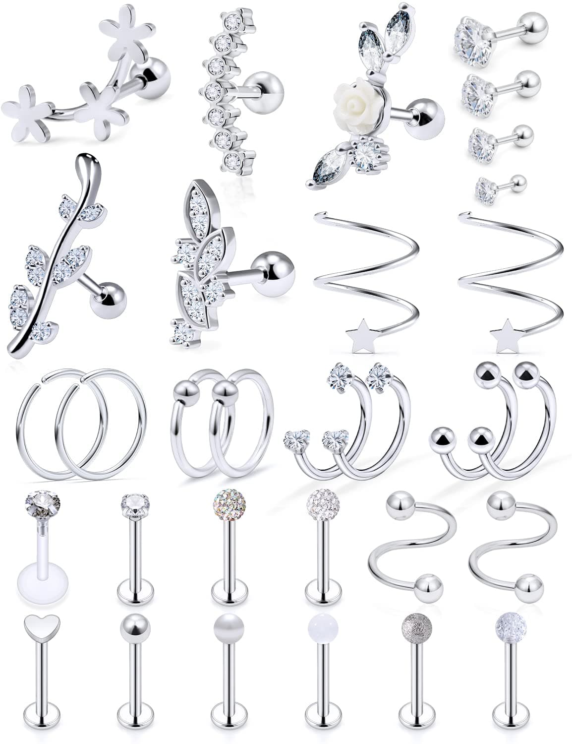 16G Cartilage Earrings for Women Forwards Helix Earring Hoop Rook Daith Conch Tragus Earrings Hypaollergenic Surgical Steel Hoop Lobe Earrings Piercing Jewelry for Women Men