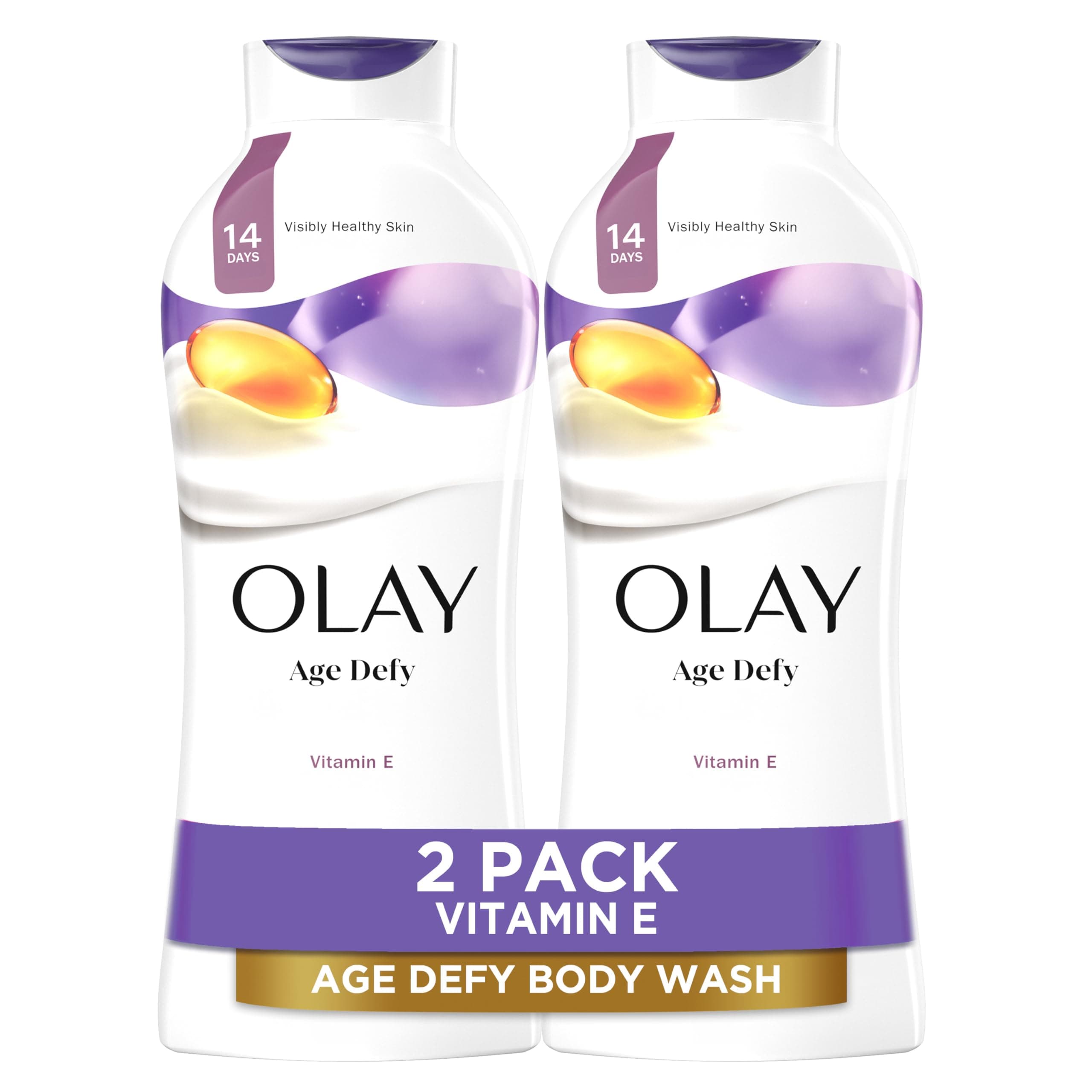 Olay Body Wash for Women, Age Defying with Vitamin E, 24hr Moisturizing, Hydrating & Refreshing, B3 Vitamin Complex, Free of Parabens & Phthalates, for All Skin Types, Scented, 22 fl oz (Pack of 2)