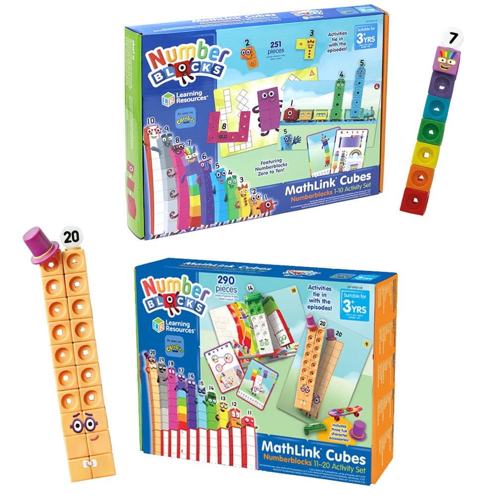 – Learning Resources MathLink Cubes Numberblocks 1-10 & 11-20 Activity Set Bundle, Early Years Maths Learning, Build, Learn & Play in the Classroom & at Home, Ages 3+