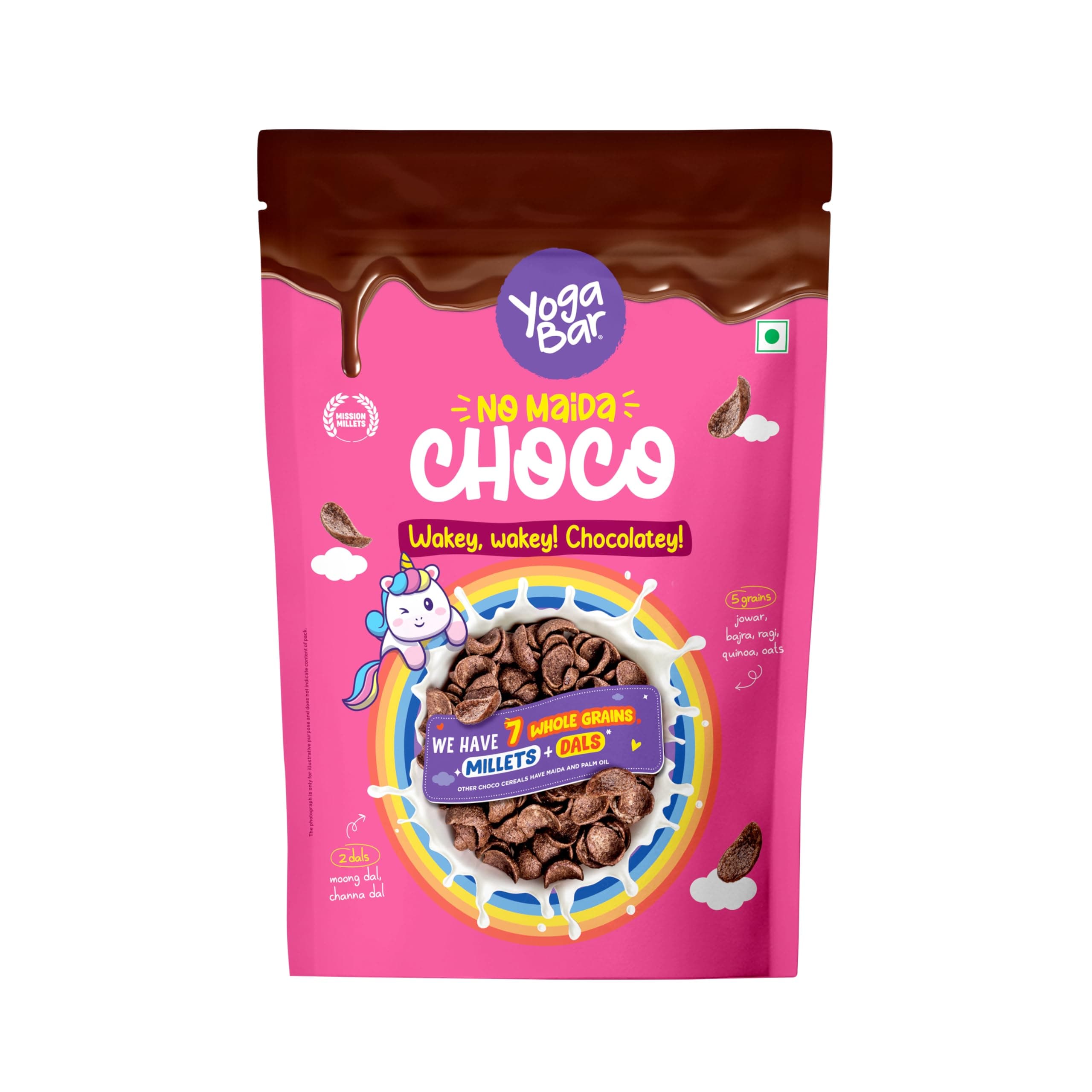 Yogabar Multigrain Chocos Cereal for Breakfast, Zero Maida, Delicious Chocolate Chocos for Kids & Adults, Protein Food, 0 Added Preservatives, Contains Jowar, Bajra, Ragi, Quinoa & Oats, 345g