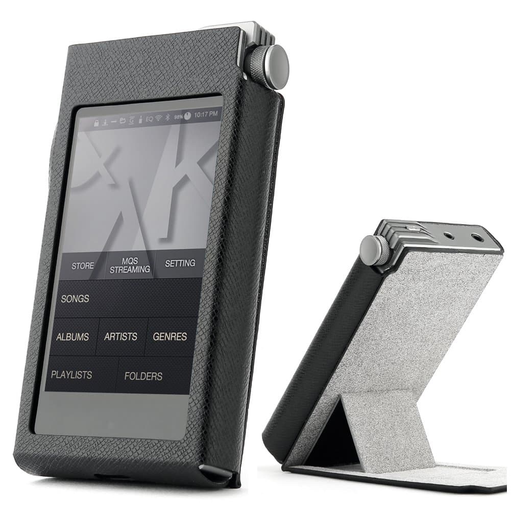 MITER Leather Case Astell&Kern AK100II AK100 2 AK100ii Hand Crafted Cover [Patented Stand Case] (Black)